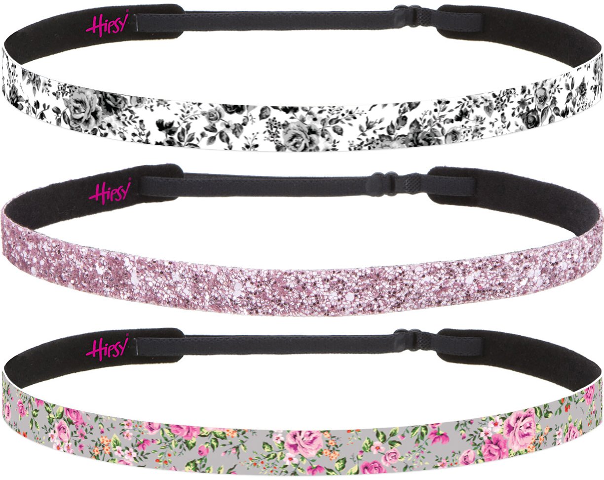 Hipsy Adjustable No-Slip Skinny Country Flower Headbands for Women - 3 Pack (Skinny Light Pink/Light Pink/White) - Perfect for Country Concerts, Outdoor Events & Everyday Fashion