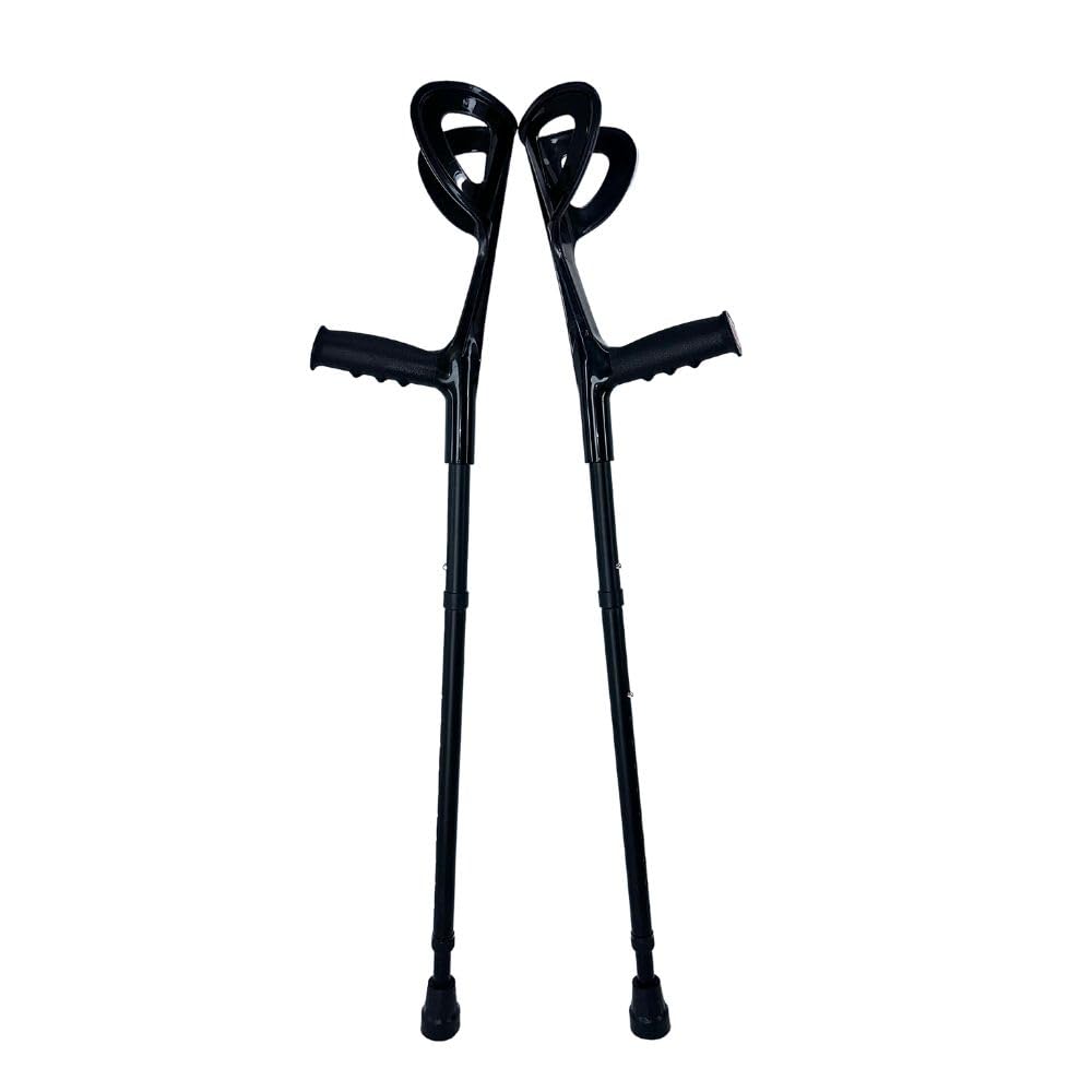 OrthoStix Matte Black Folding Half Cuff Forearm Crutches for Adults - 4 Inch Cuff Size, Adjustable Lofstrand Crutches (Pair) - Ideal for Mobility Support, Injury Recovery & Daily Use