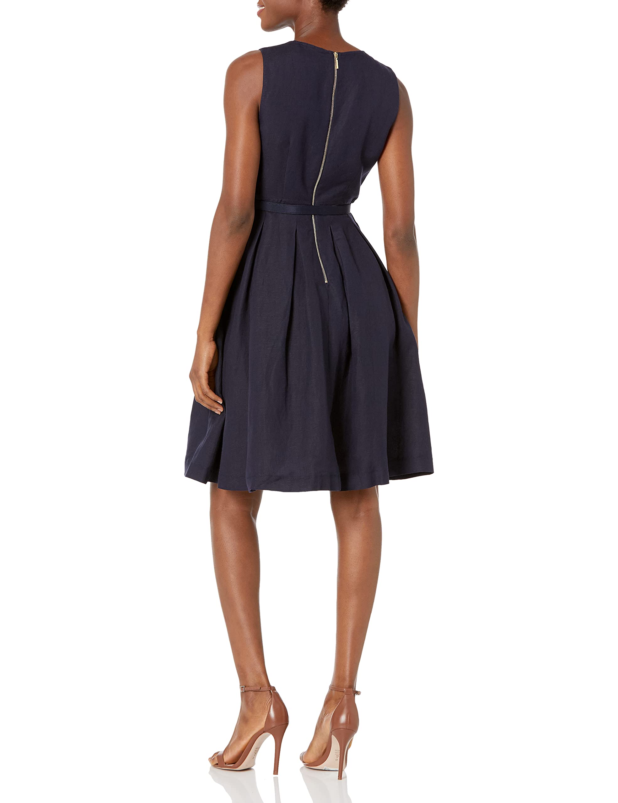 KARL LAGERFELD Women's Linen Fit and Flare Dress - Summer Casual & Office Wear - Elegant Midi Dress for Brunch, Wedding Guest & Business Meetings