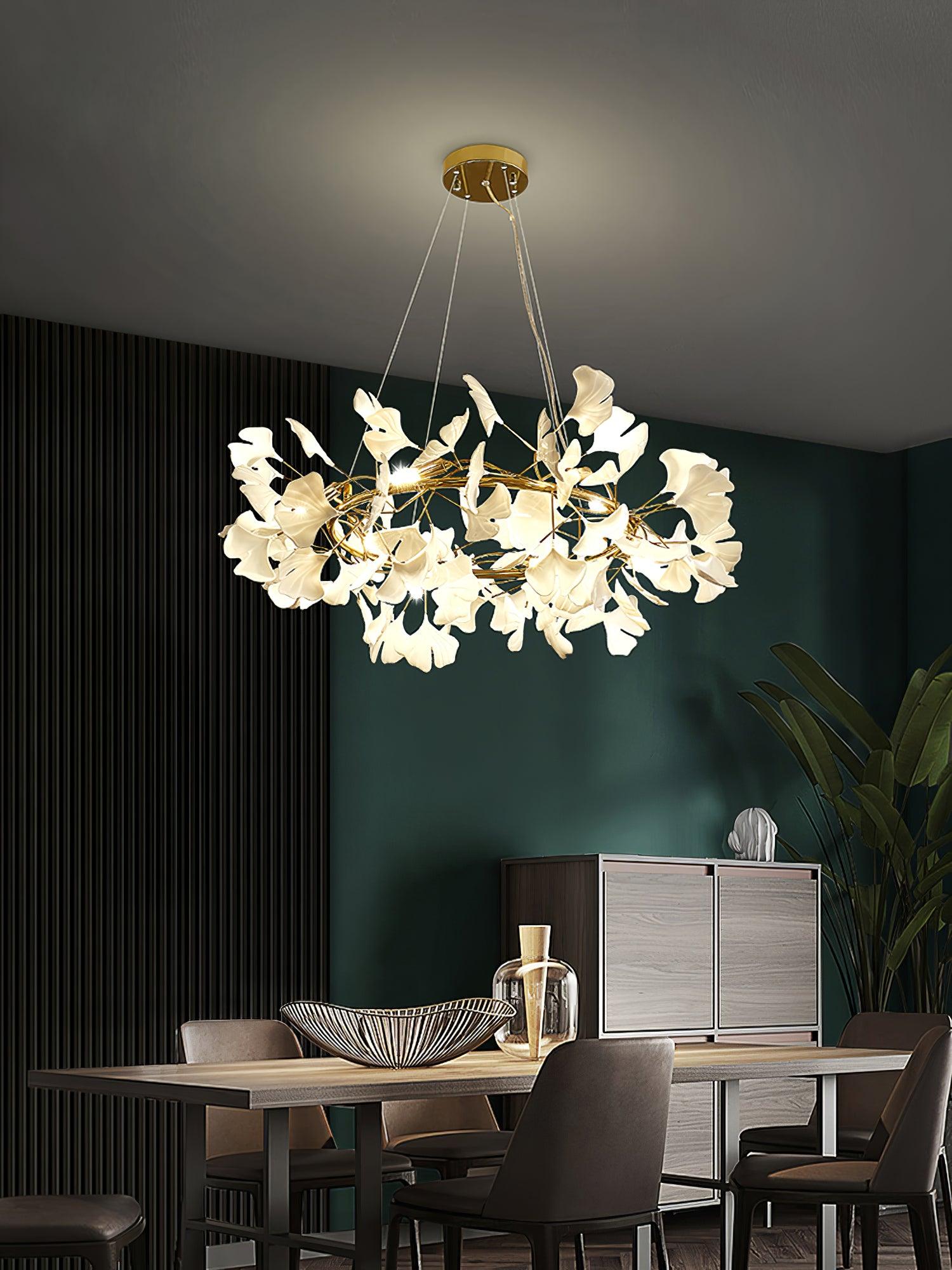 Elegant Ginkgo Leaf Chandelier - Modern Gold Ceiling Light Fixture for Dining Room, Living Room & Bedroom Decor - Perfect for Home Lighting and Interior Design
