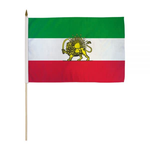 12 Pack Old Iran Lion Stick Flags - 12x18 Inch Vintage Iranian Flags with Lion Design for Parades, Sporting Events & Historical Displays