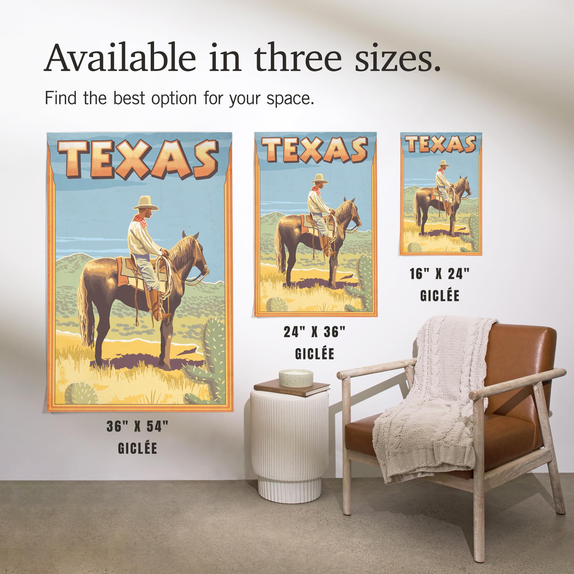 Lantern Press 16x24 Inch Giclee Print - Texas Cowboy on Horseback Wall Art | Western Decor for Home, Office & Ranch Style Interiors