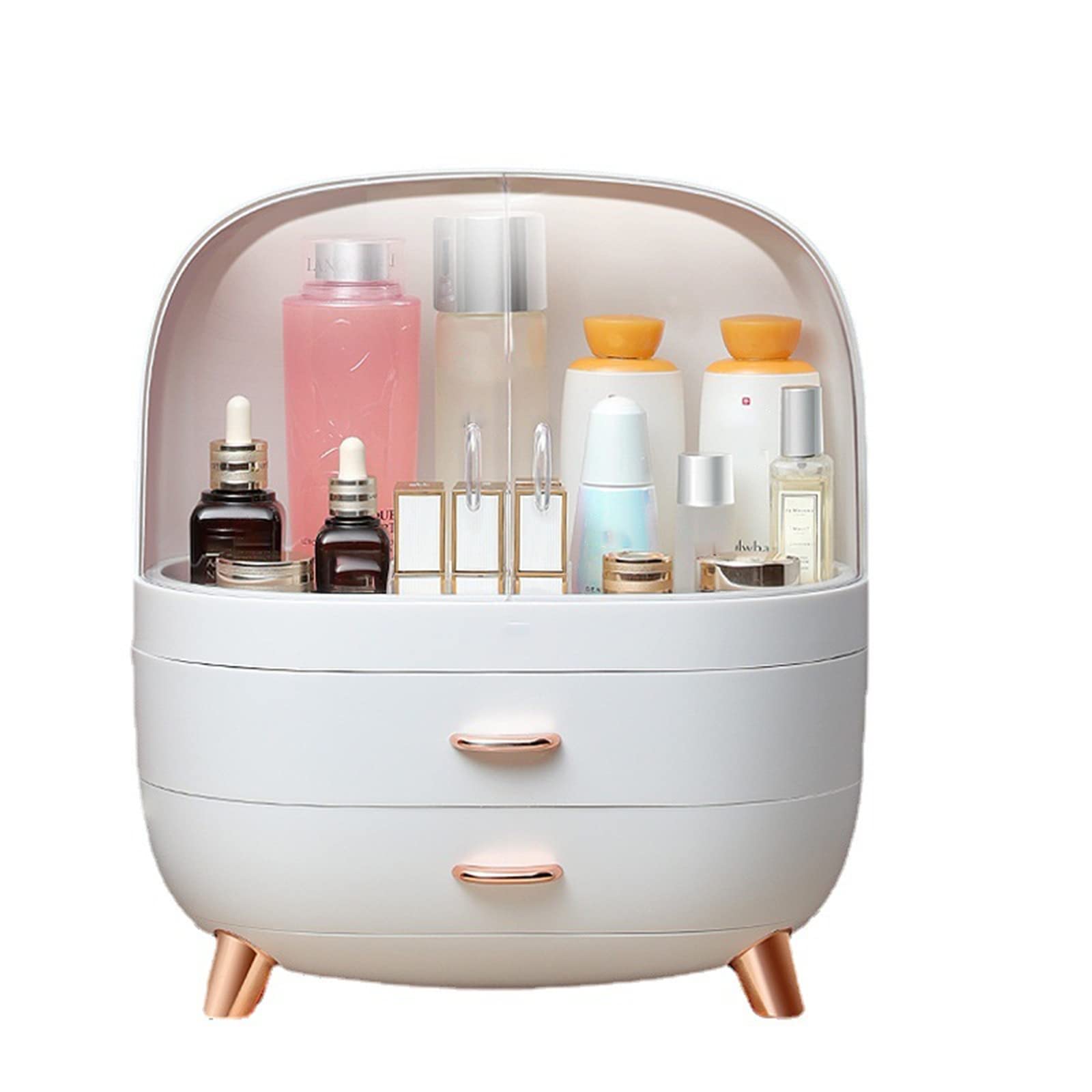 Veeology White Large Capacity Cosmetic Storage Box - Dustproof Waterproof Makeup Organizer & Jewelry Display Stand for Vanity, Bathroom, and Travel