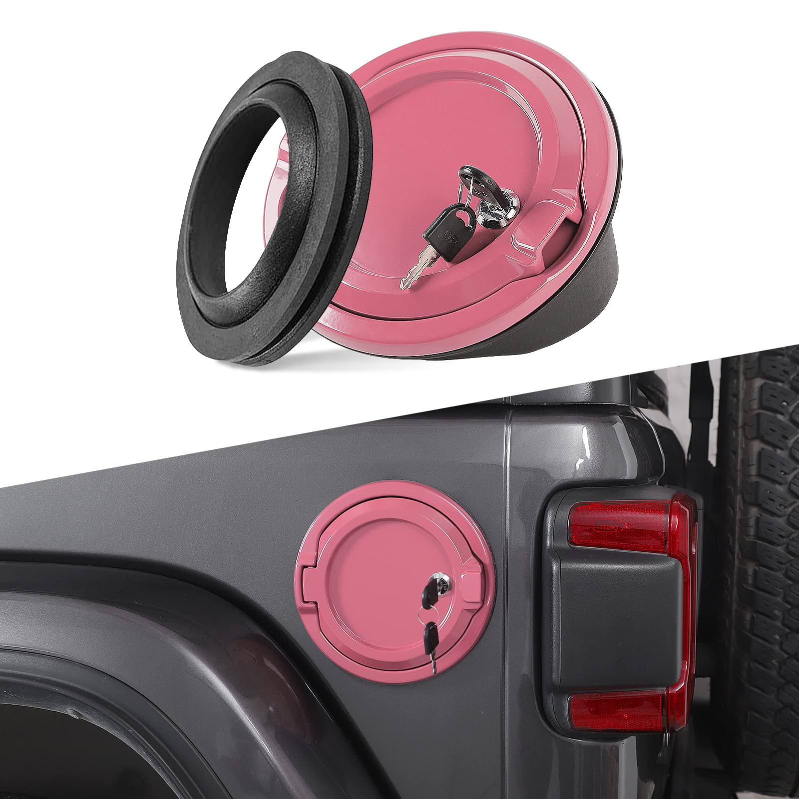 JeCar Locking Fuel Filler Cover - Aluminum Alloy Gas Tank Door for Jeep Wrangler JL & Unlimited (2018-2023) | Anti-Theft Security | Exterior Accessories | Pink - Perfect for Off-Road Adventures & Parking Safety