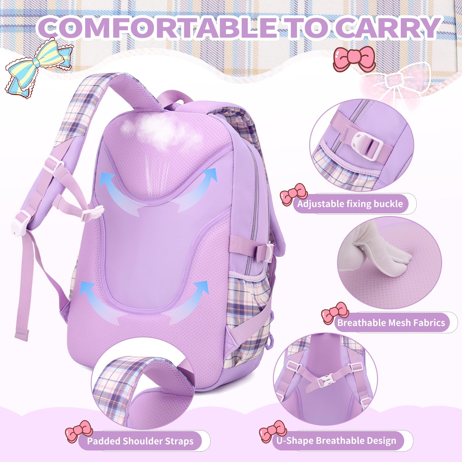 Cute Girls Backpack for School - Lightweight Teen & Kids Book Bag for Kindergarten, Elementary, Middle School - Perfect for Daily Use, Travel & Outdoor Activities (Black)