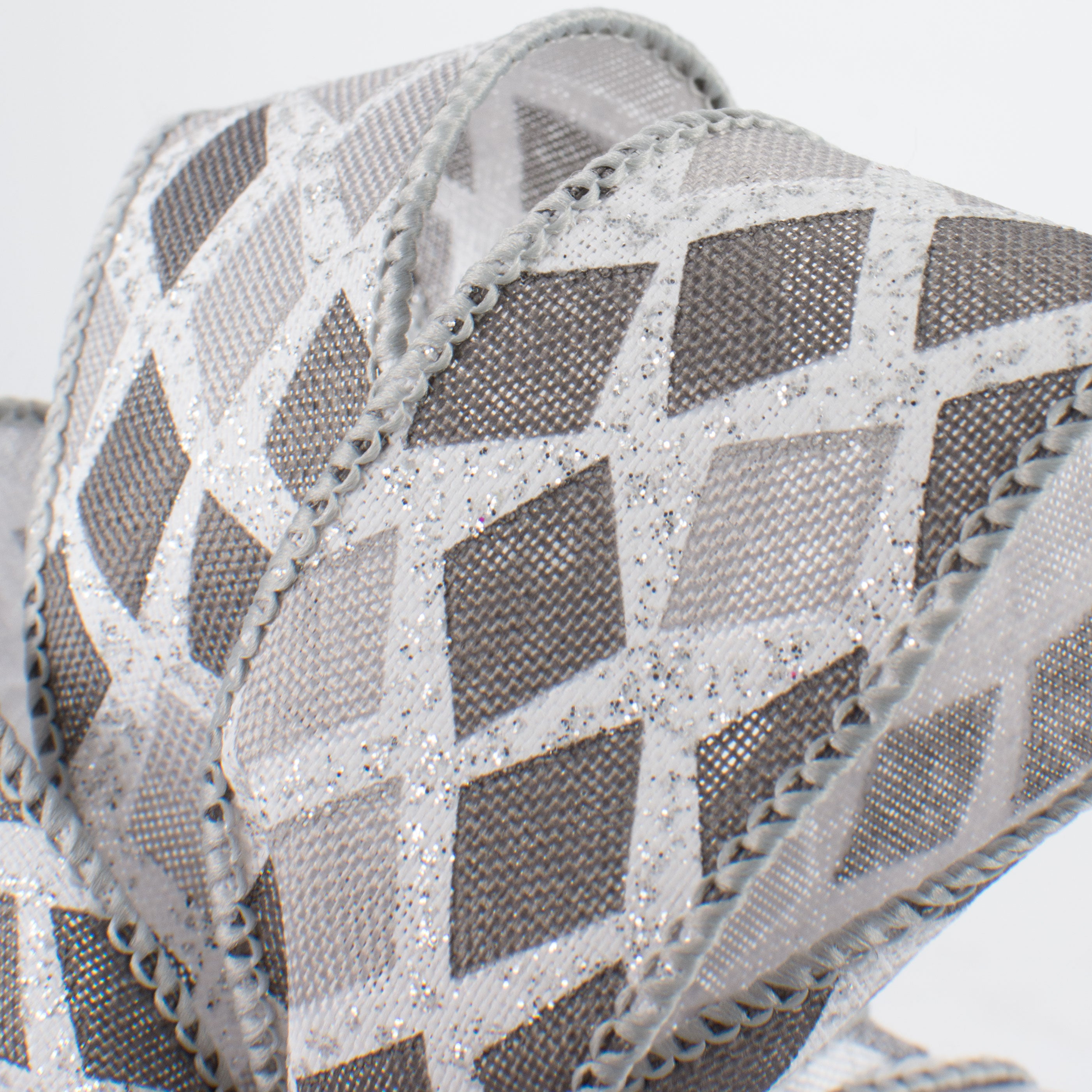 1.5 Inch Diamond Pattern Silver Ribbon - 10 Yards Bulk Spool for Gift Wrapping, Wedding Decorations, and DIY Crafts