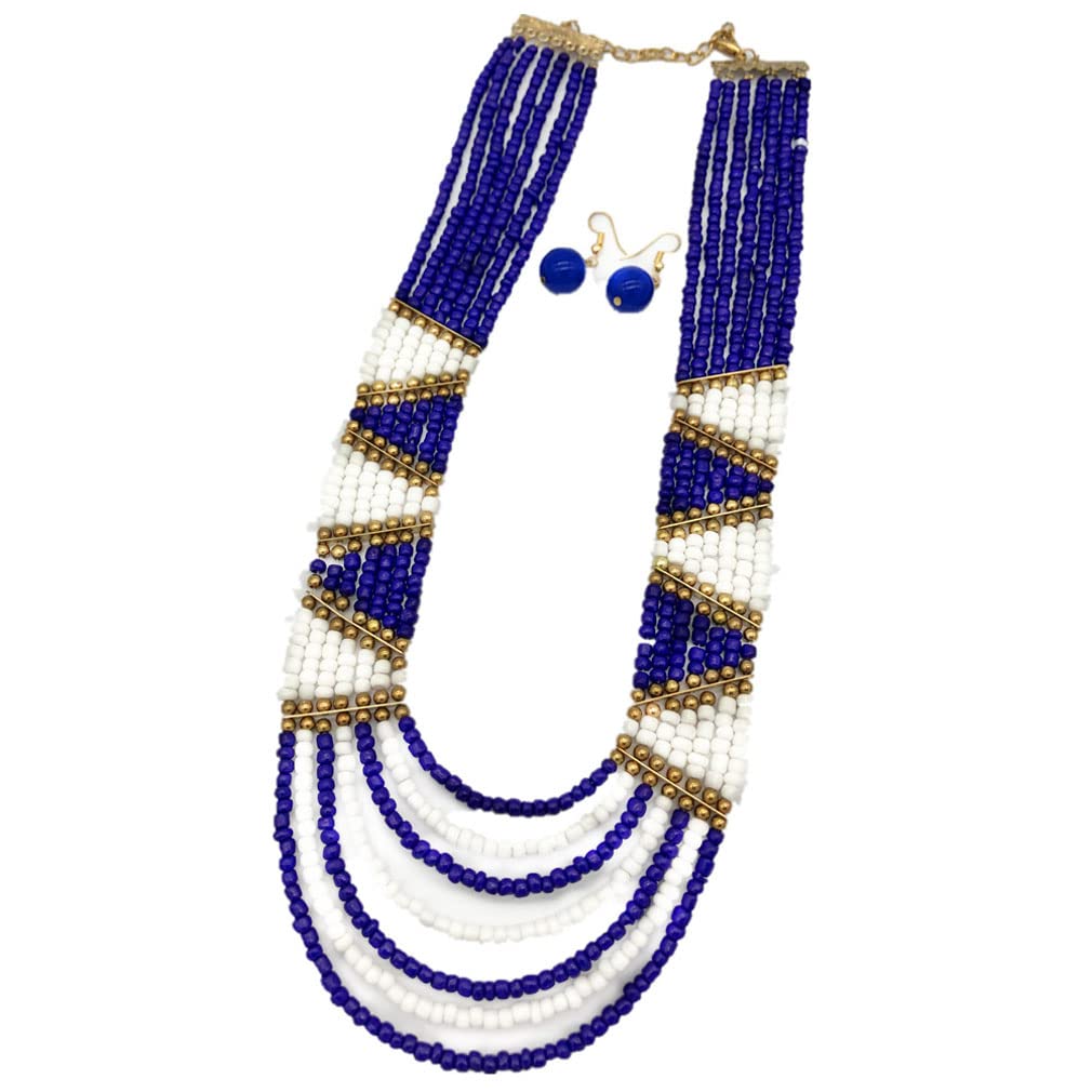 YAZILIND Women's Bohemian Beaded Necklace and Earrings Set - Multilayer Resin Clavicle Jewelry for Casual, Party & Festival Outfits