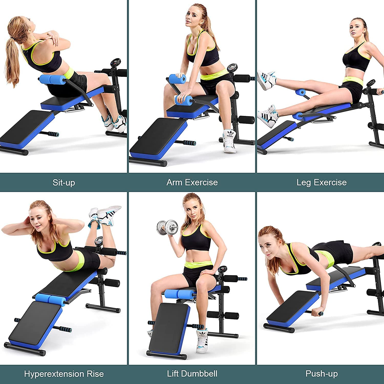 Adjustable Multi-Function Sit Up Bench - 5-Position Weight Bench with Heavy-Duty Steel Frame, Foldable Home Gym Equipment for Strength Training & Core Workouts (Blue & Black) - Perfect for Home Fitness, Small Spaces & Full-Body Workouts