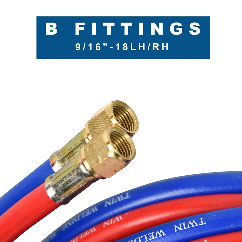 100FT 1/4 Inch Oxy Acetylene Welding Hose - 300PSI Twin Torch Hose with 9/16