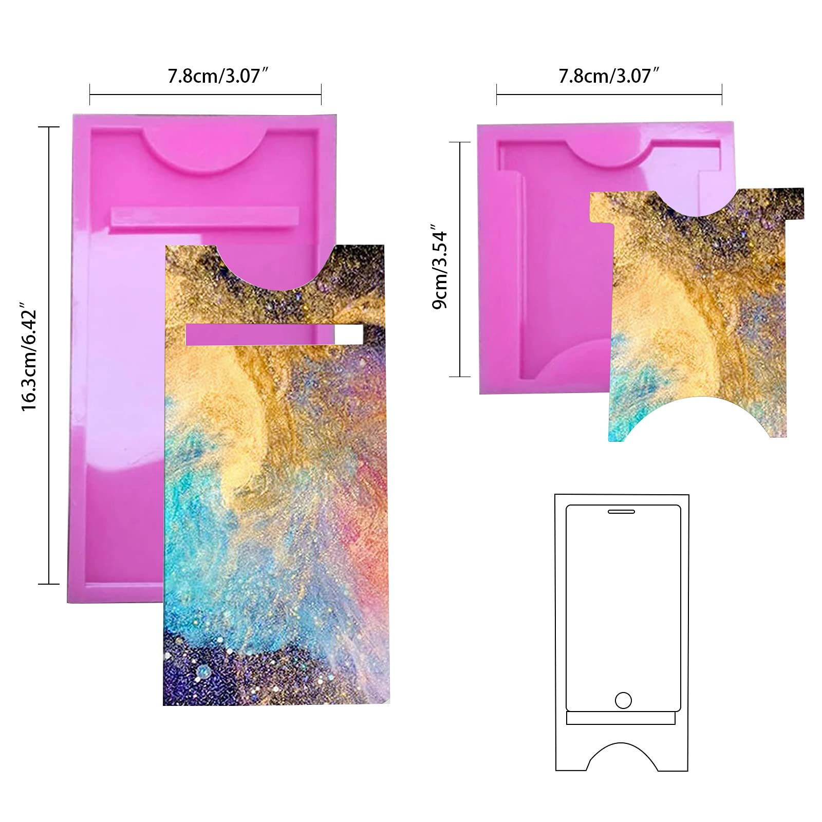 DoreenBow Resin Phone Stand Molds - Epoxy Casting Silicone Mobile Phone Holder with Broken Gold Foil for DIY Craft | Perfect for Jewelry Making, Home Decor & Gift Ideas