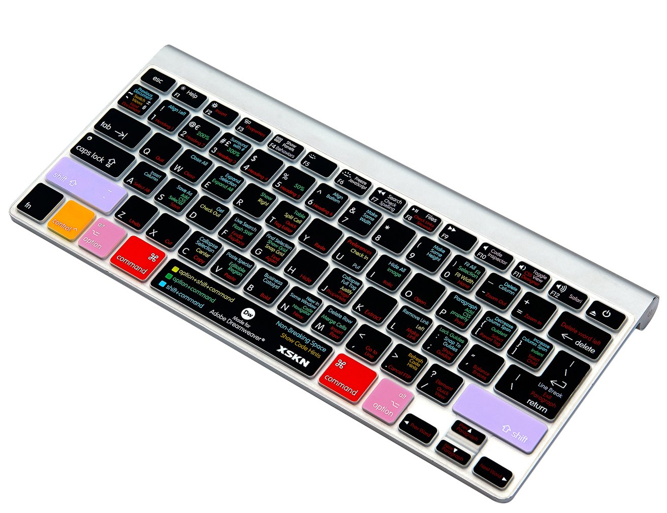 XSKN Adobe Dreamweaver Shortcuts Keyboard Cover for MacBook - Hot Keys Skin Compatible with MacBook Air 13 & MacBook Pro 13/15/17 (US/European ISO Layout) - Perfect for Web Designers & Developers