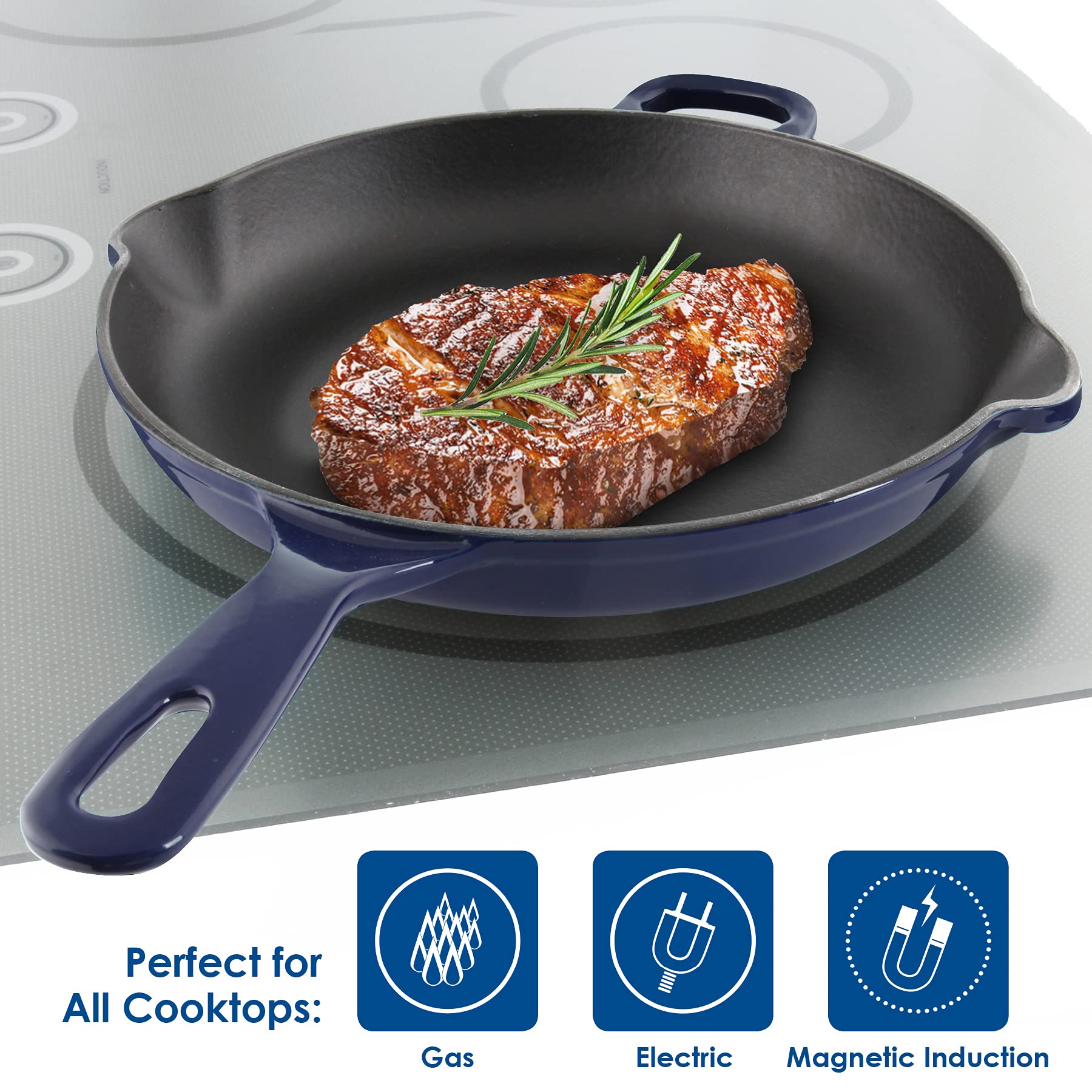 Chantal Enameled Cast Iron 10-Inch Skillet - Cobalt Blue | Durable Nonstick Cookware for Stovetop, Oven & Camping | Perfect for Searing, Frying & Baking