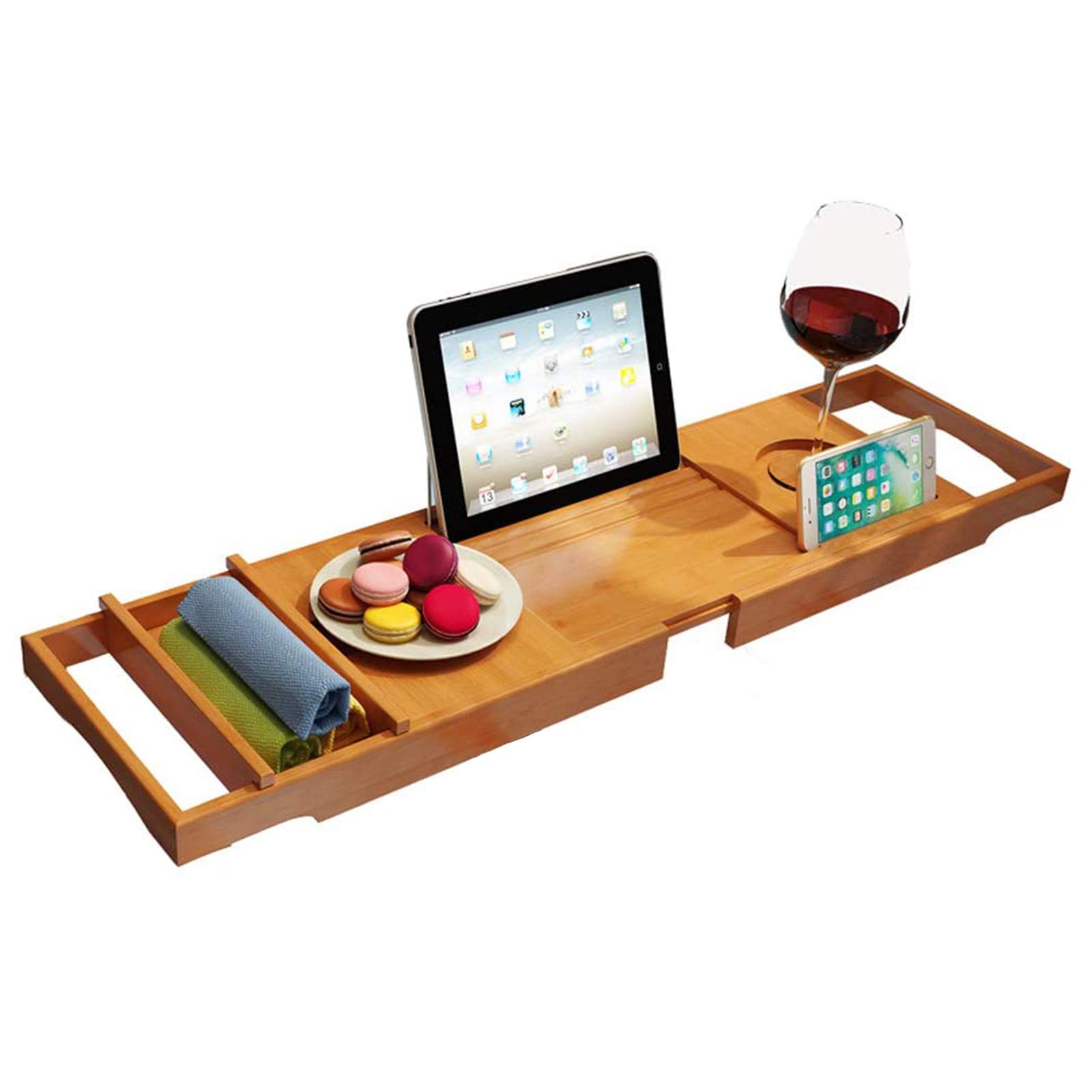 Luxury Bamboo Bathtub Tray - Adjustable Non-Slip Bath Caddy with Extendable Sides, Wine Glass Holder, Phone Stand & Towel Rack - Perfect for Relaxing Bath, Spa Days & Self-Care Moments