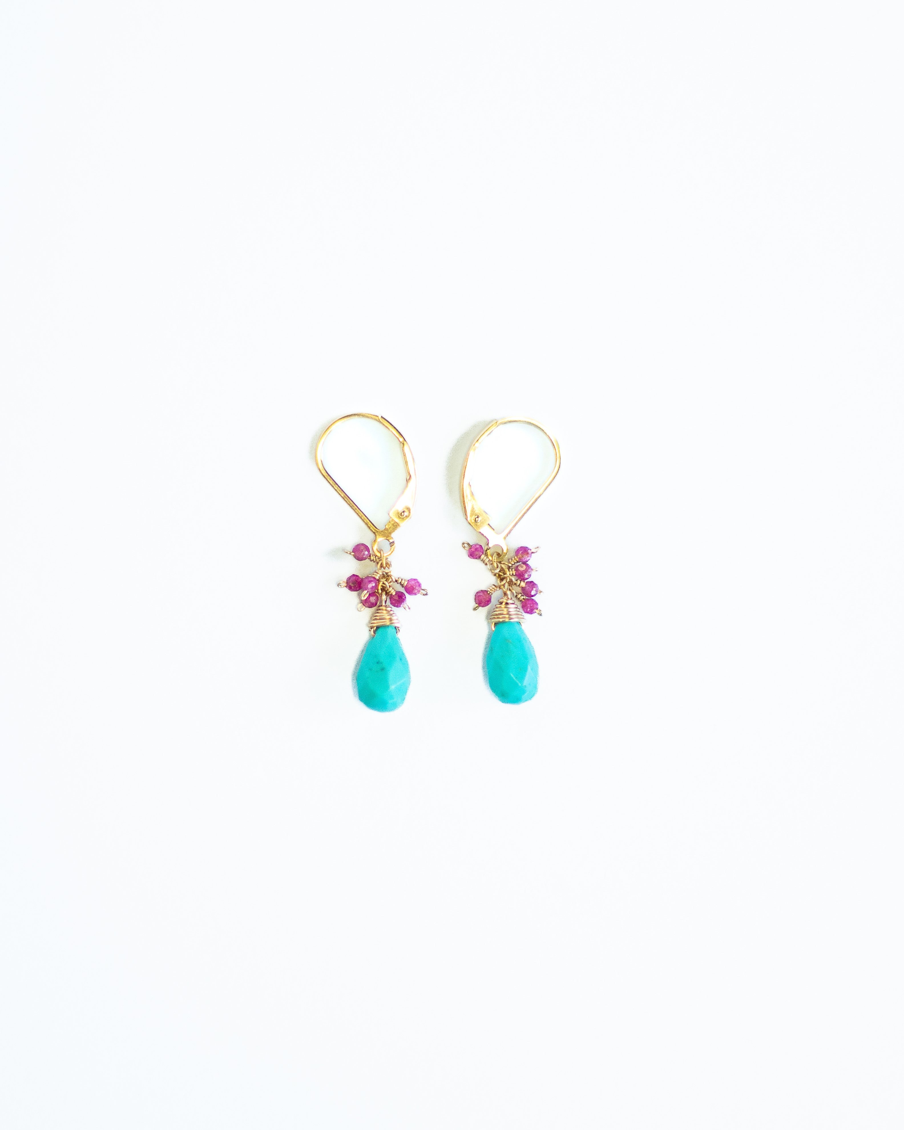 Exquisite Turquoise & Ruby Earrings by Julia Balestracci | Handcrafted Gemstone Jewelry for Women | Perfect for Weddings, Parties & Special Occasions