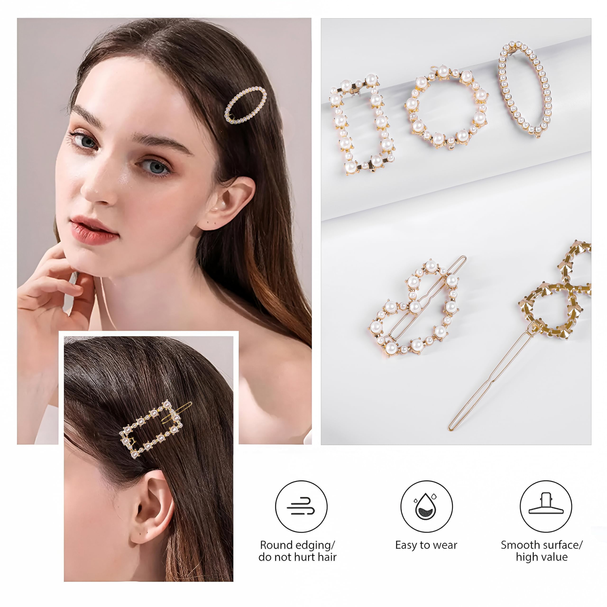 HOMEMATES 6 Pcs Pearl Hair Clips for Women - Rhinestone Crystal Letter Hair Pins for Girls & Women, Golden Crystal Hair Clips, Elegant Hair Accessories for Parties, Weddings & Daily Wear