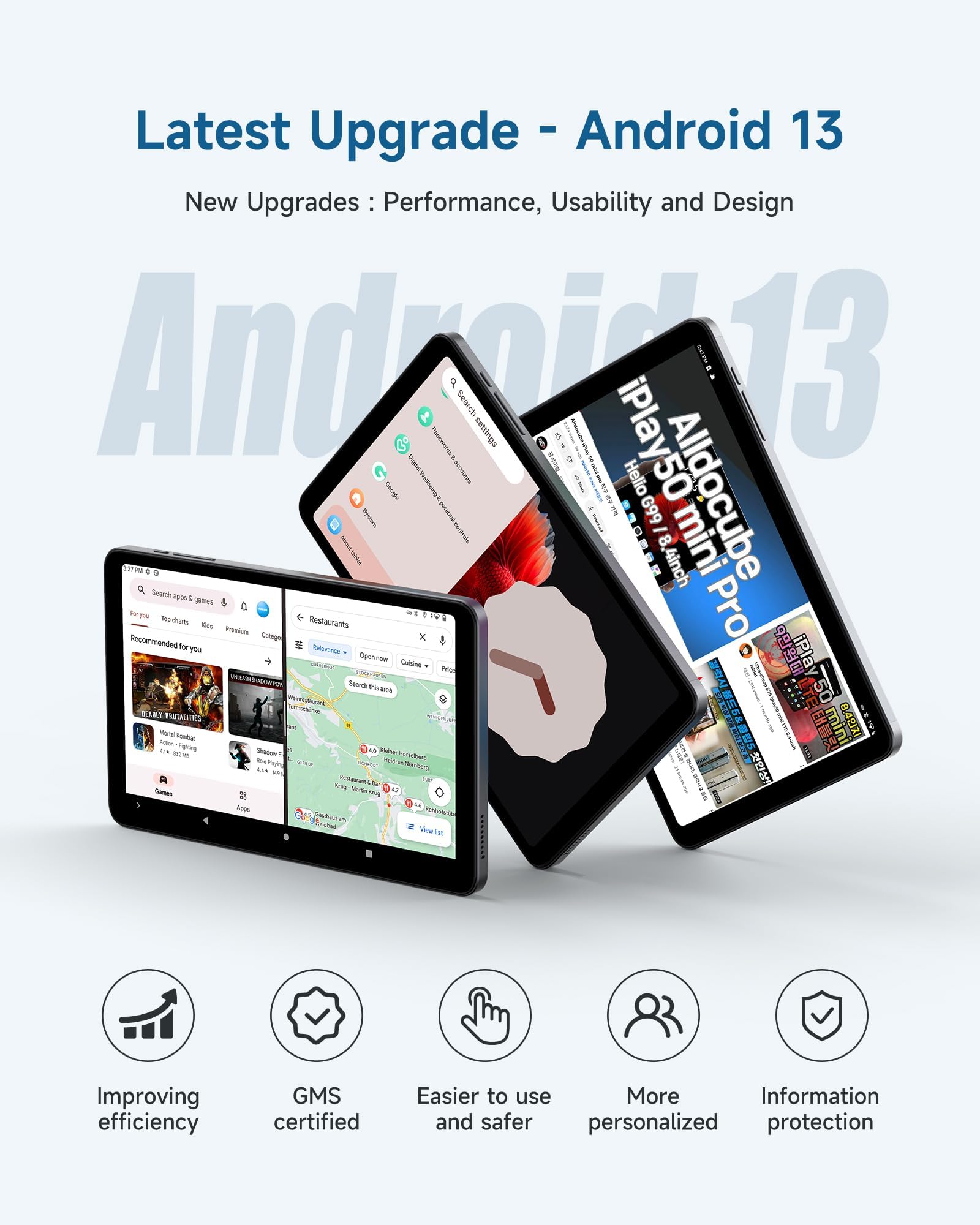 ALLDOCUBE iPlay50 Mini 8.4 Inch Android 13 Tablet - 12GB RAM (4+8), 64GB Storage, FHD 1920×1200 IPS Display, 8-Core CPU, 4G LTE, 5MP Dual Cameras, GPS, WiFi - Portable Gaming & Entertainment Tablet for Adults & Teens - Perfect for Travel, School, and Home Use