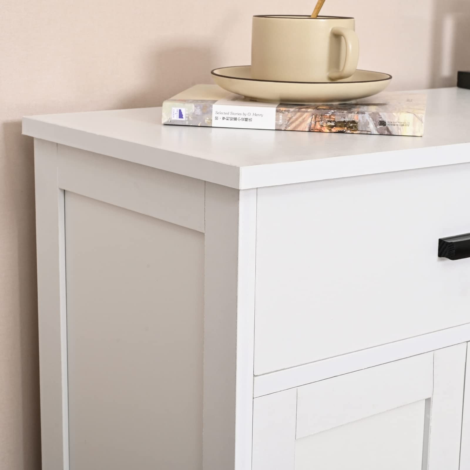 WEENFON Modern Storage Cabinet with Doors, Shelves & Drawer - White Bathroom Organizer, Kitchen Coffee Bar Cabinet, Living Room Floor Cabinet for Home Organization