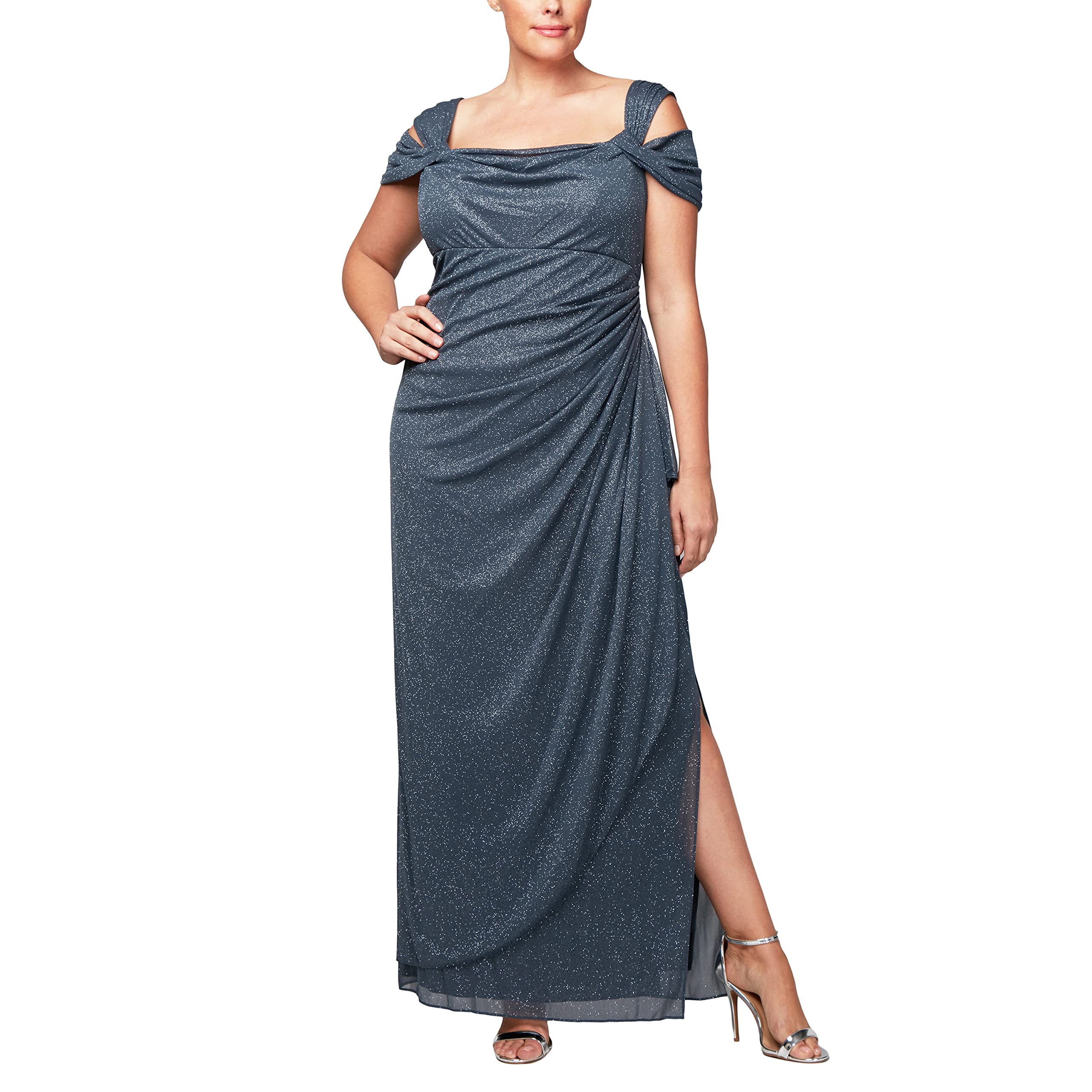 Alex Evenings Women's Plus Size Cold Shoulder Mother of The Bride Dress with Ruched Skirt - Elegant Formal Wedding Guest Gown for Special Occasions, Parties & Evening Events