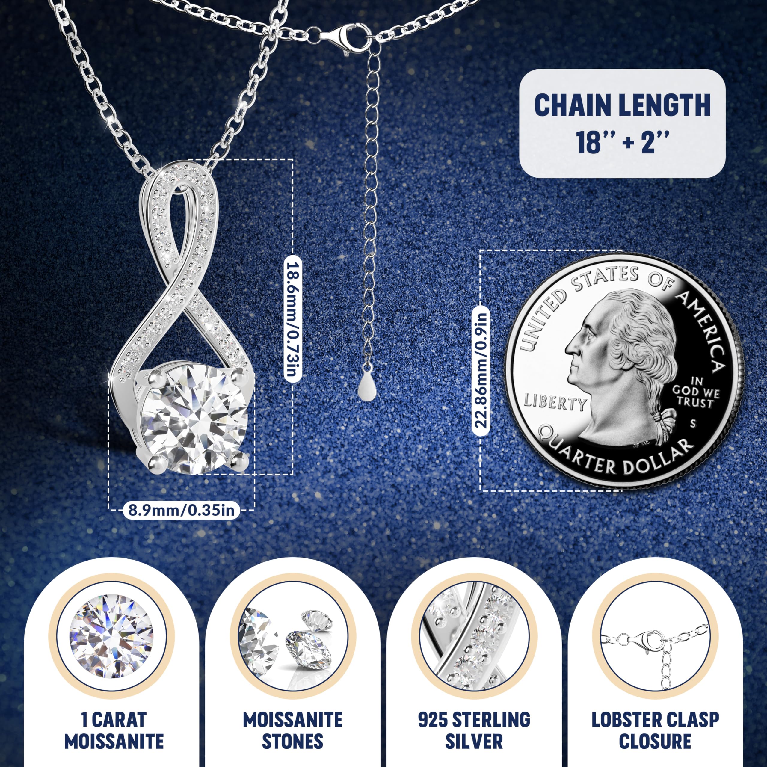 Platinum Plated Moissanite Pendant Necklace for Women | 1-3 Carat D Color VVS1 Moissanite Diamond | Anniversary, Birthday Gift for Wife & Mother | Elegant Jewelry for Weddings, Parties & Special Occasions