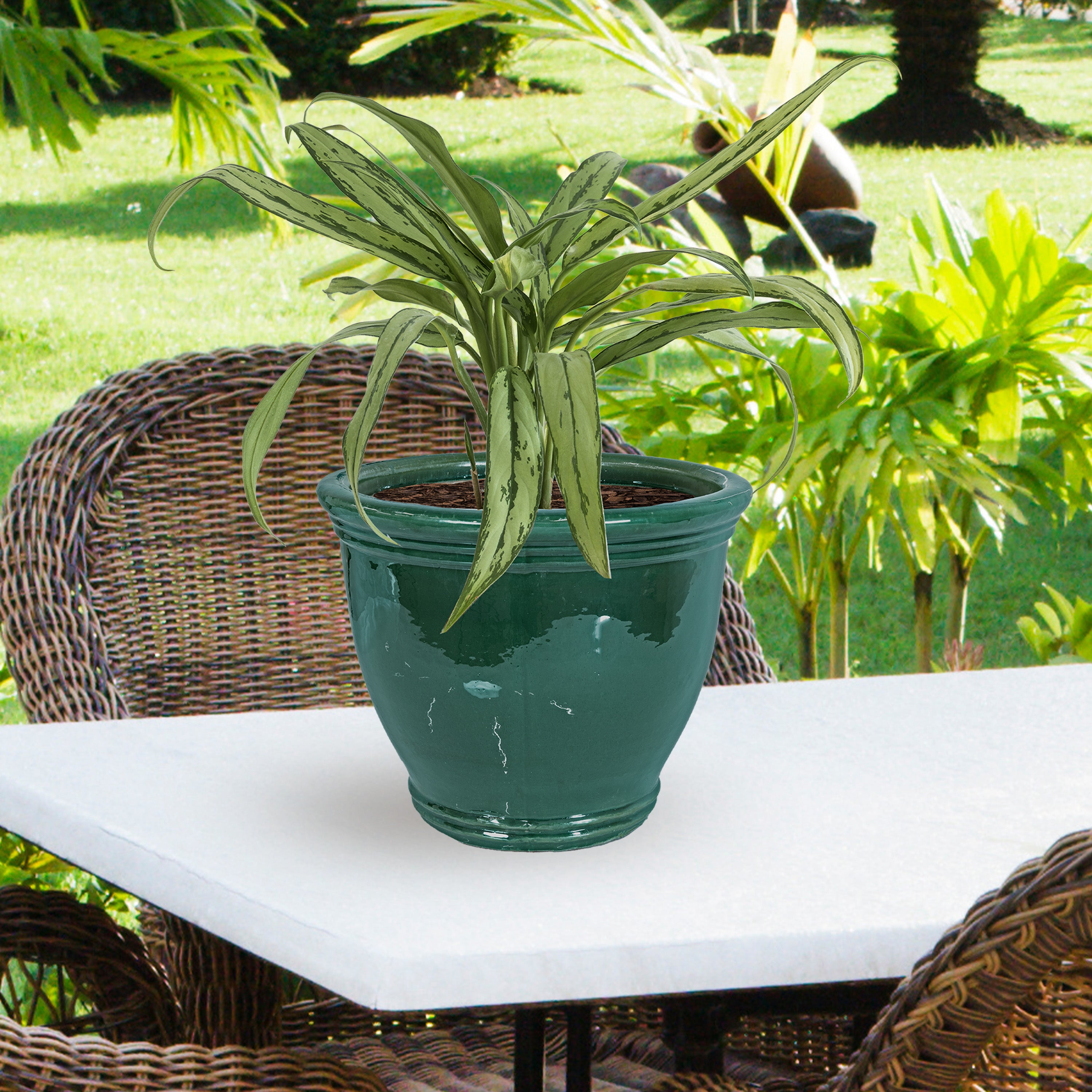 Sunnydaze Studio Round Glazed Ceramic Planter with Drainage Hole - Indoor Outdoor Flower Pot for Plants, Succulents, Herbs - Perfect for Patio, Garden, Balcony Decor