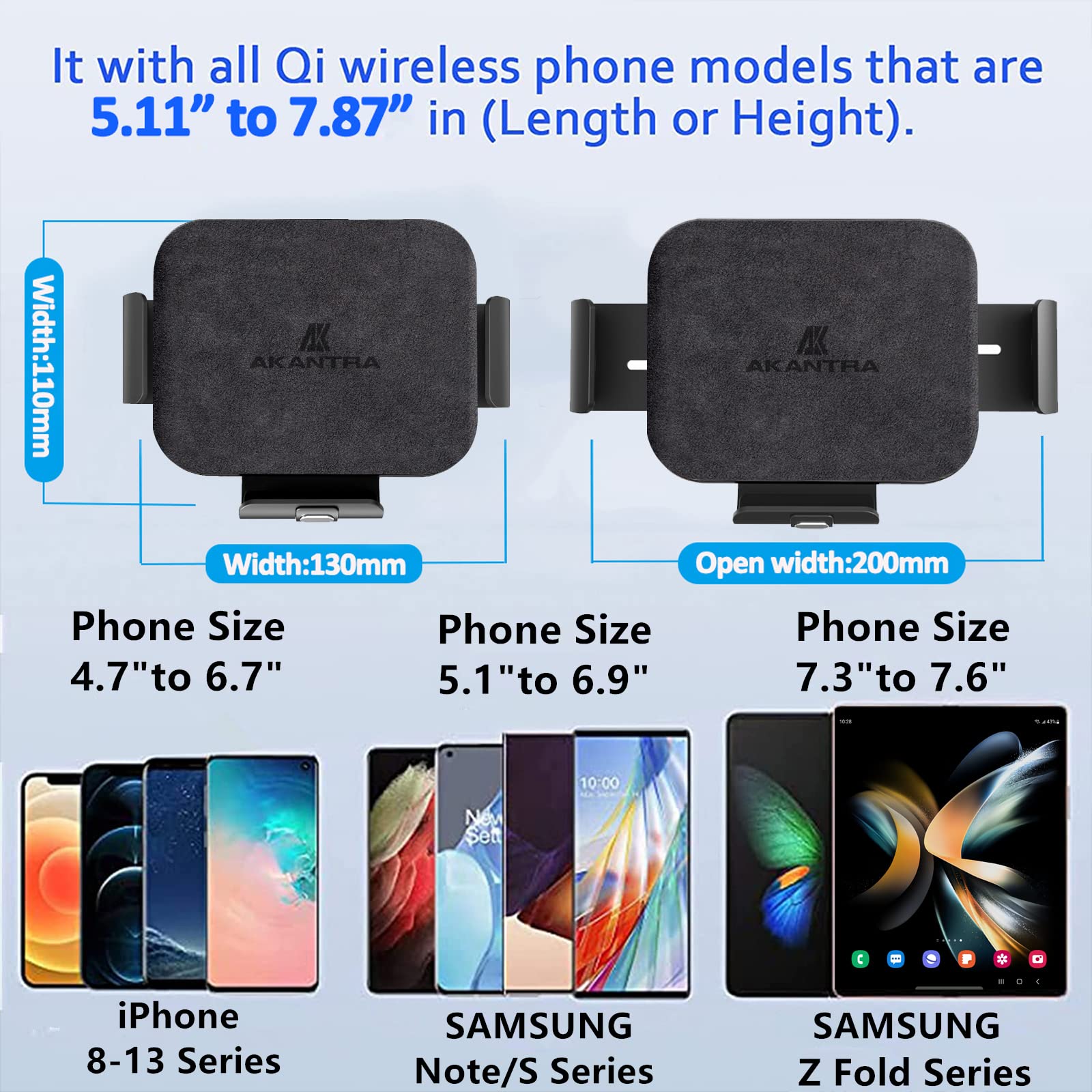 15W Dual Coil Qi Wireless Car Charger Mount - Compatible with iPhone 15 Pro Max, Samsung Galaxy Z Fold5/Fold4/Fold3/Fold2, S23 Ultra - Auto Clamp Fast Charging - Perfect for Road Trips & Commuting