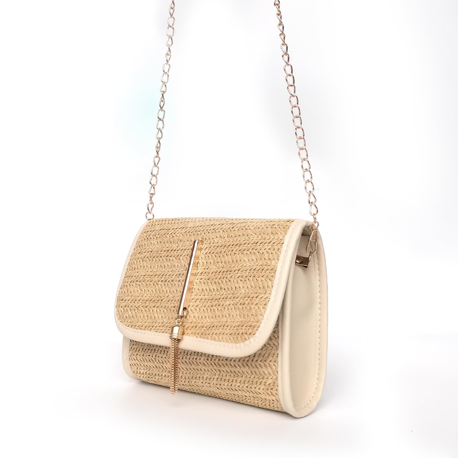 Eco-Friendly Straw Purse for Women - Handwoven Vacation Beach Bag with Removable Chain Strap | Perfect for Summer Outings, Beach Trips & Boho Fashion Accessories