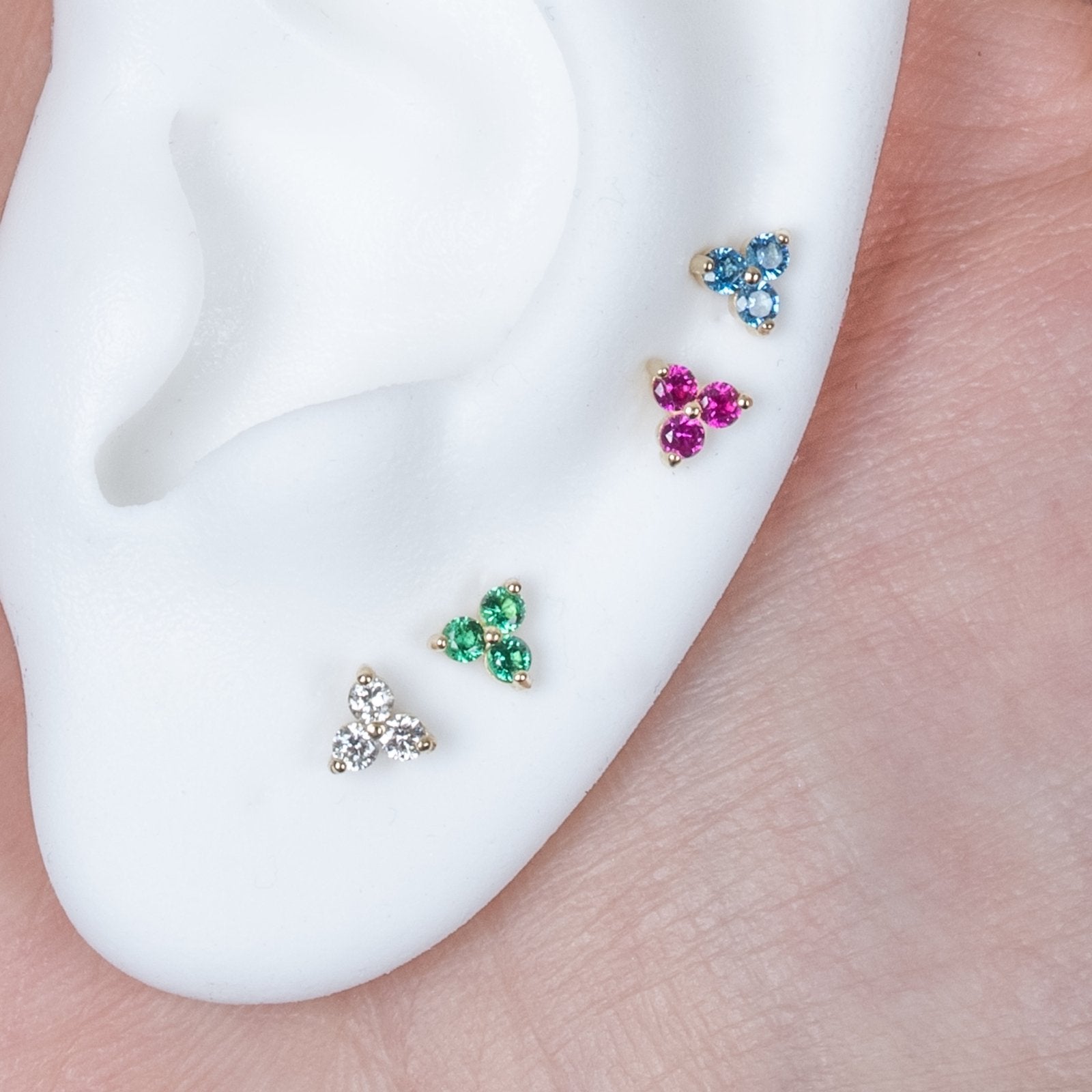 14K Solid Yellow Gold Emerald Trinity Cluster Stud Earrings for Women - Perfect for Weddings, Parties & Special Occasions