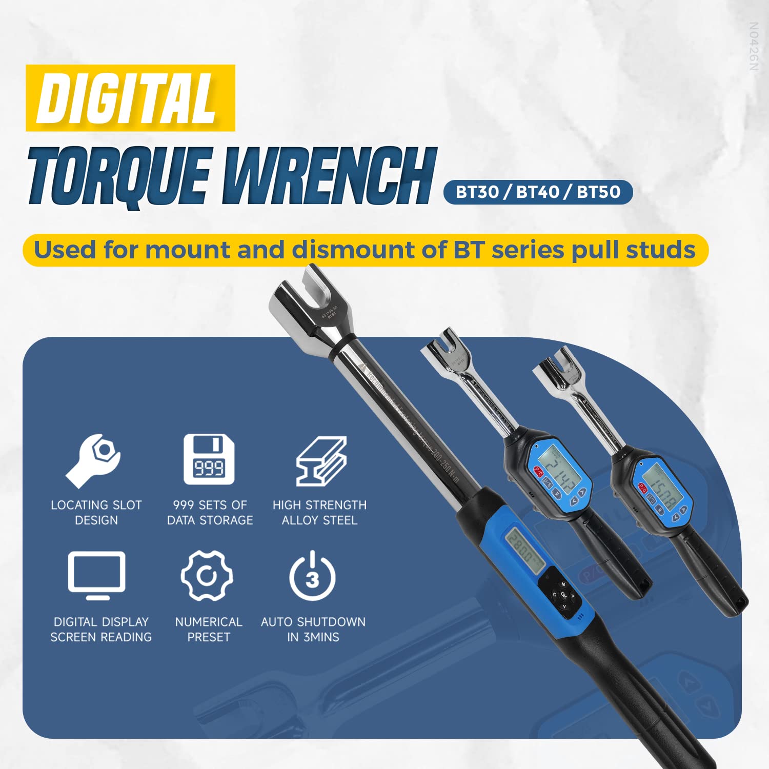 ZAC Digital Torque Wrench (200-250 N·m) - Electronic Torque Spanner with Preset Value, Audible & Visual Alarm for M24 BT50 Pull Studs - Perfect for CNC Machine Maintenance, Automotive Repair and Industrial Assembly