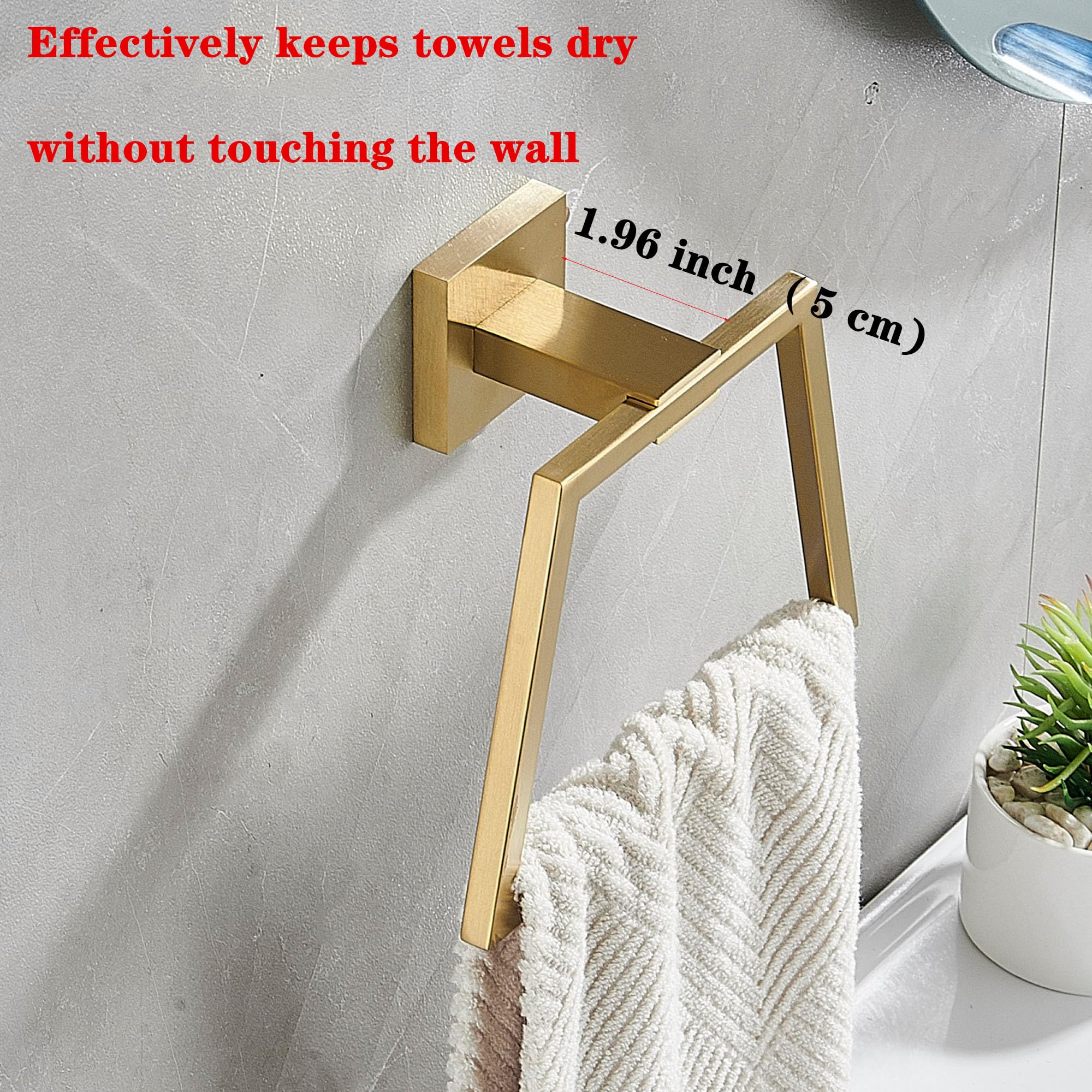 Brushed Gold Square Towel Ring - Modern Stainless Steel Bathroom Towel Holder, Wall Mounted Towel Hanger for Kitchen & Bathroom Decor - Perfect for Guest Bathrooms, Spa Style Showers, and Luxury Powder Rooms