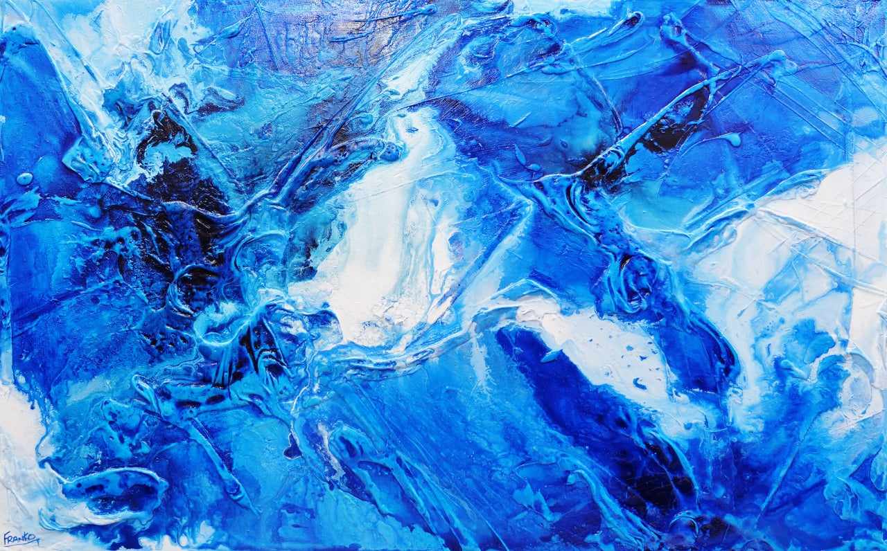Blue Champagne 160cm x 100cm Blue White Textured Abstract Canvas Wall Art - Perfect for Living Room, Bedroom & Office Decor