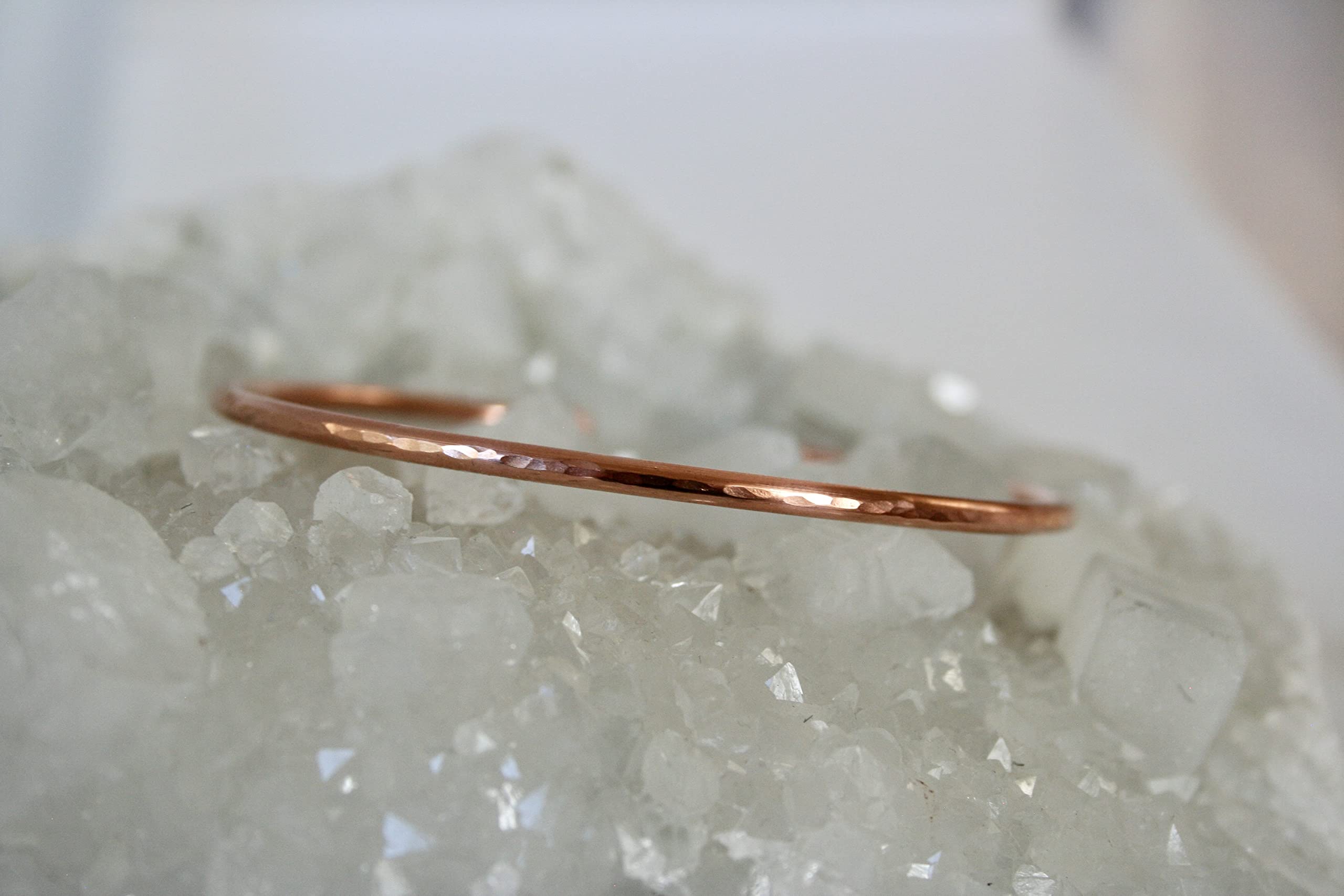 Stackable Minimalist Hammered Copper Cuff Bracelet - Thin Open-Ended Textured Metal Bangle with Polished Shine (9 Inch) - Perfect for Boho Chic Outfits, Layered Jewelry Looks & Everyday Wear