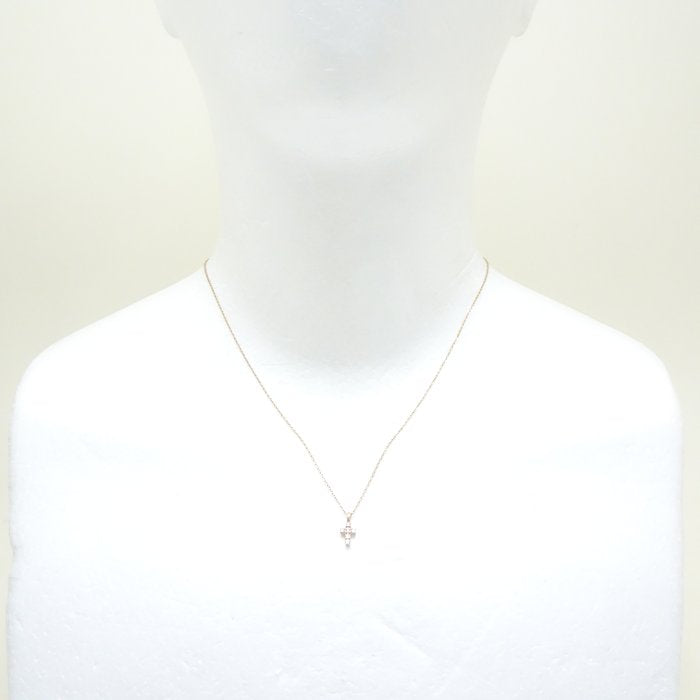 4℃ K10PG Pink Gold Diamond Cross Necklace for Women - Elegant Religious Jewelry Gift for Baptism, Confirmation & Everyday Wear