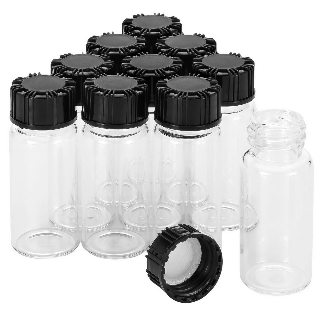 0.3 Oz Clear Glass Vials with Screw Cap - 10 Pack Empty Sample Bottles for Essential Oils, Perfume, Travel & DIY Liquids - Leak Proof Small Glass Containers for Cosmetics, Medicine & Laboratory Use
