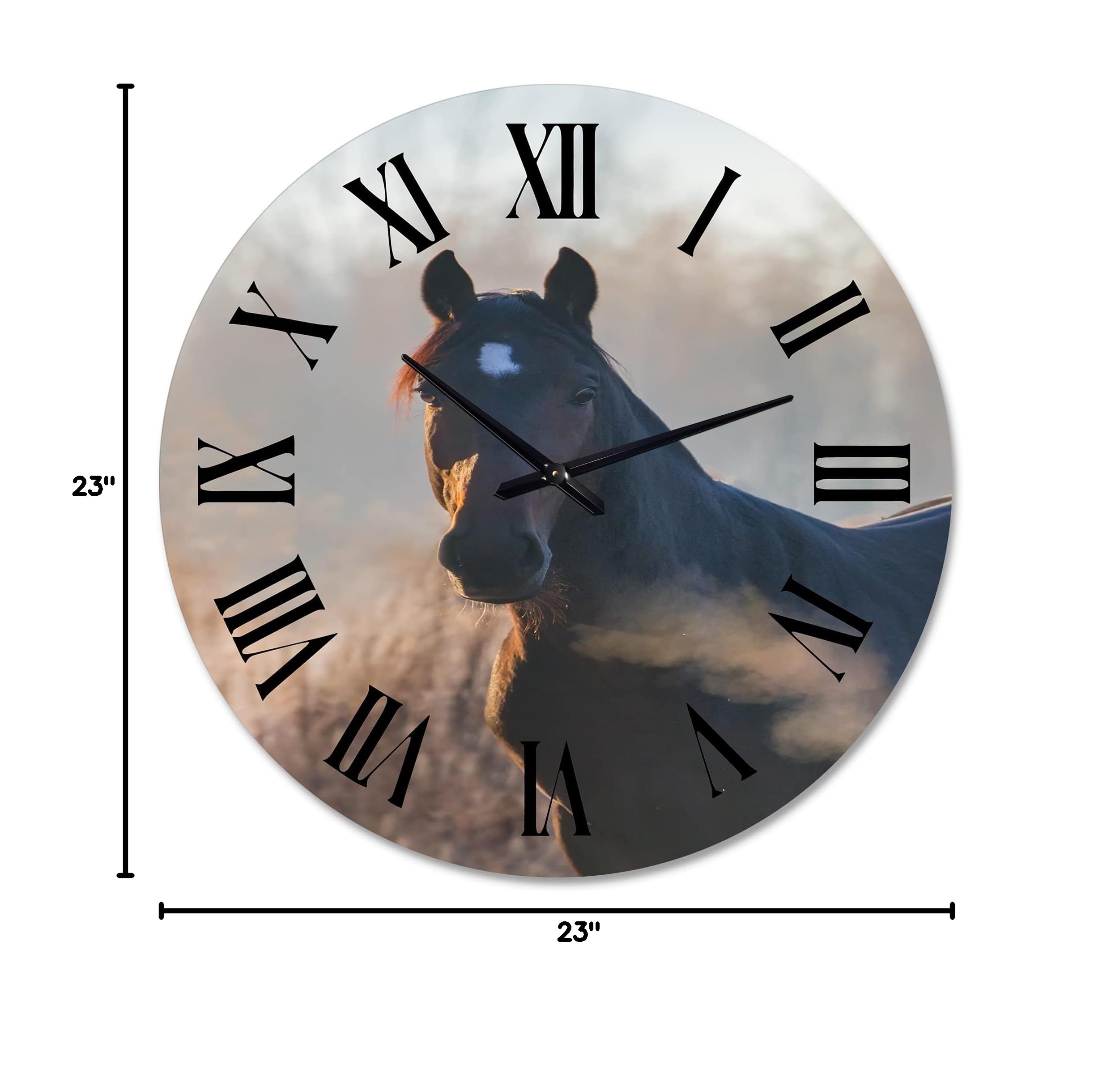 Farmhouse Wall Clock - Large Horse Portrait on Autumn Morning - Rustic Kitchen Decor & Home Wall Art - Perfect for Living Room, Bedroom, or Office