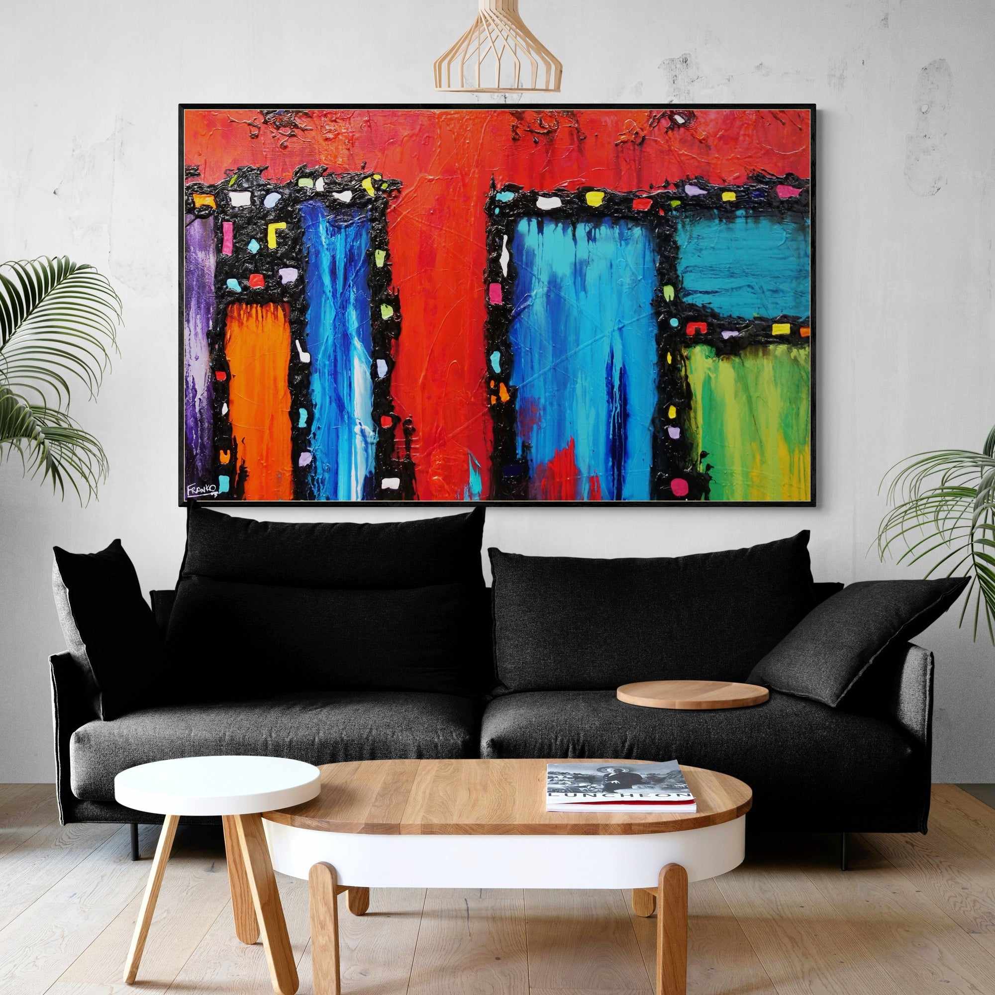 Red Circus 160cm x 100cm Colorful Textured Abstract Canvas Art - Modern Wall Decor for Living Room, Bedroom & Office