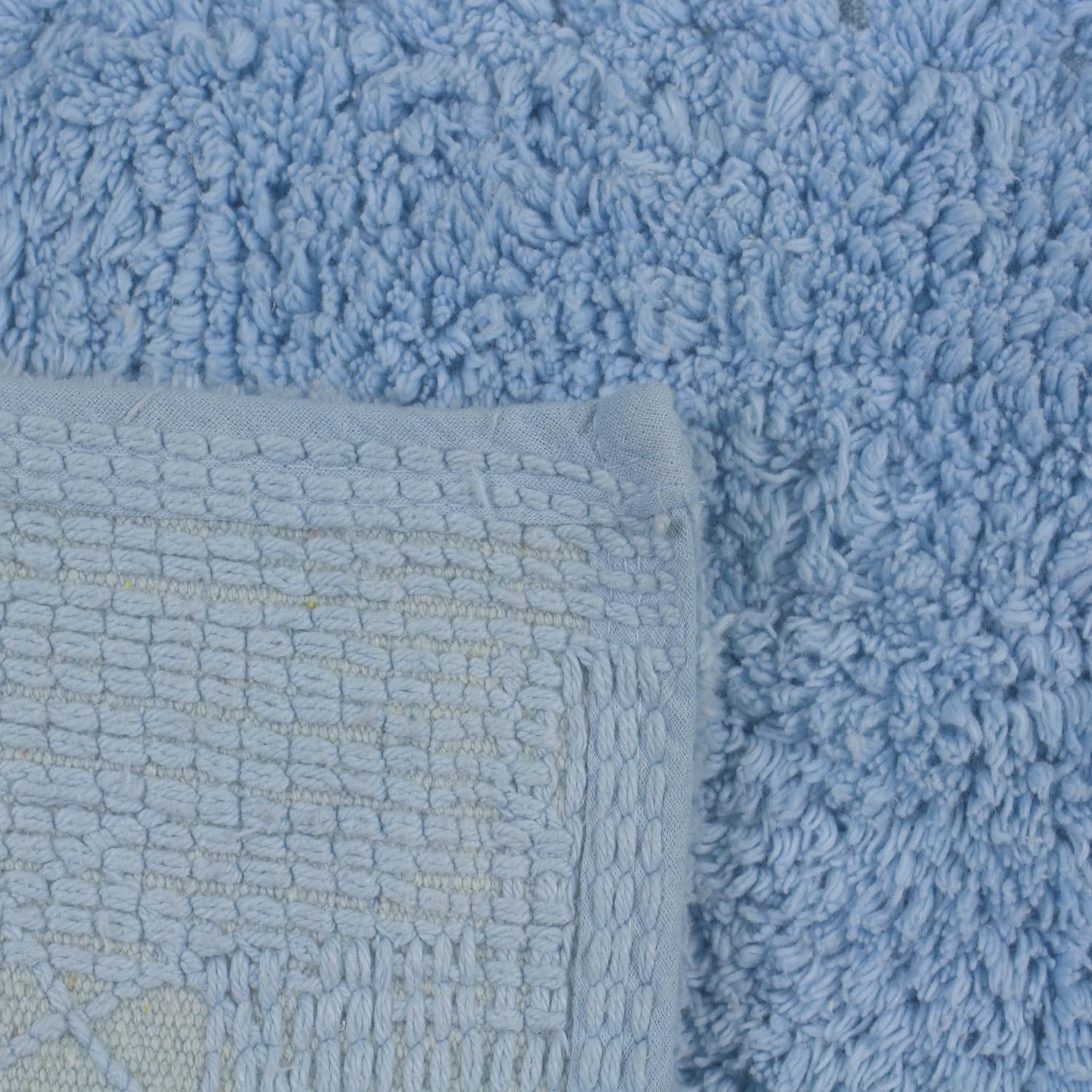 Premium 100% Cotton Bathroom Rugs Set - Ultra Soft & Absorbent Non-Slip Bath Mats for Shower, Tub & Vanity Area - Machine Washable 4-Piece Set with Runner (Blue) - Perfect for Bathroom, Kitchen & Entryway Decor