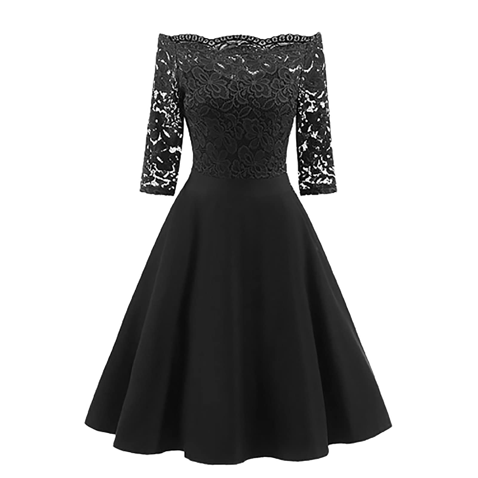 Vintage 1950s Off Shoulder Lace Cocktail Dress - Flared A-Line Retro Party Gown for Women | Wedding Guest, Evening Party, Prom, Bridal Shower & Special Occasions