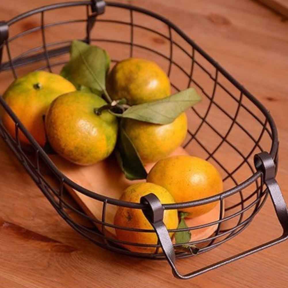 Black Iron Grid Storage Basket - Desktop Organizer for Fruits, Sundries & Home Decor | Perfect for Kitchen, Bathroom & Office Organization