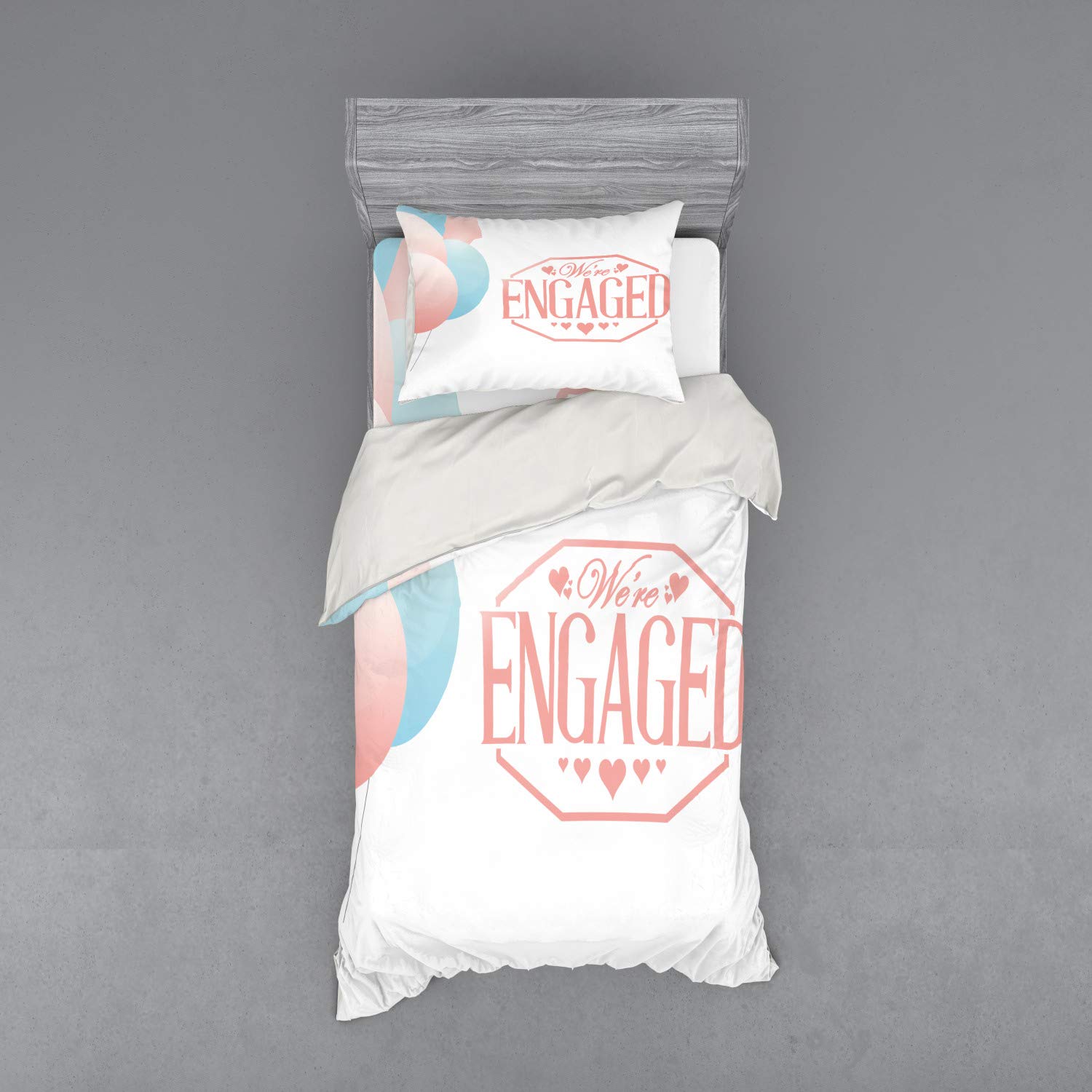 Ambesonne Engagement Party Duvet Cover Set - 'We're Engaged' Celebration Design with Balloons & Hearts - 3-Piece Twin XL Bedding Set (Duvet Cover + 2 Pillow Shams) in Pale Pink & Blue - Perfect for Engagement Parties, Bridal Showers & Newlywed Bedrooms