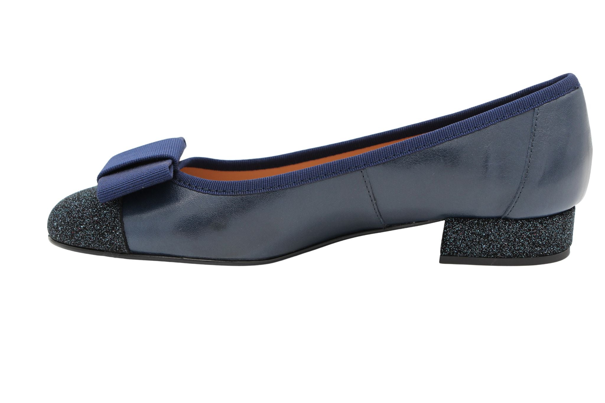 Fabucci Women's Navy Blue Leather Ballet Flats with Bow - Comfortable & Stylish Shoes for Work, Travel & Casual Outfits