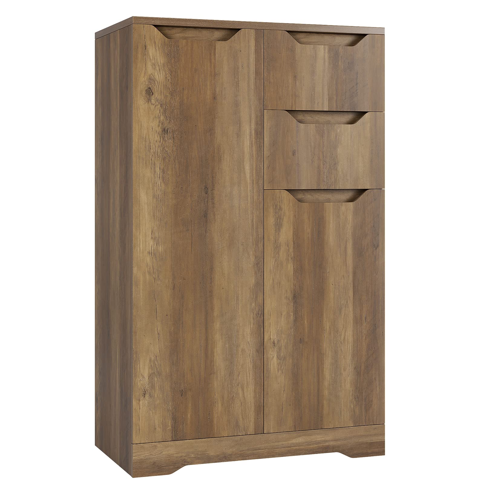 Hostack Modern Wood Storage Cabinet with Doors, Shelves & Drawer - Rustic Brown Floor Organizer for Living Room, Dining Room, Kitchen | Home Office, Entryway & Bedroom Storage Solution