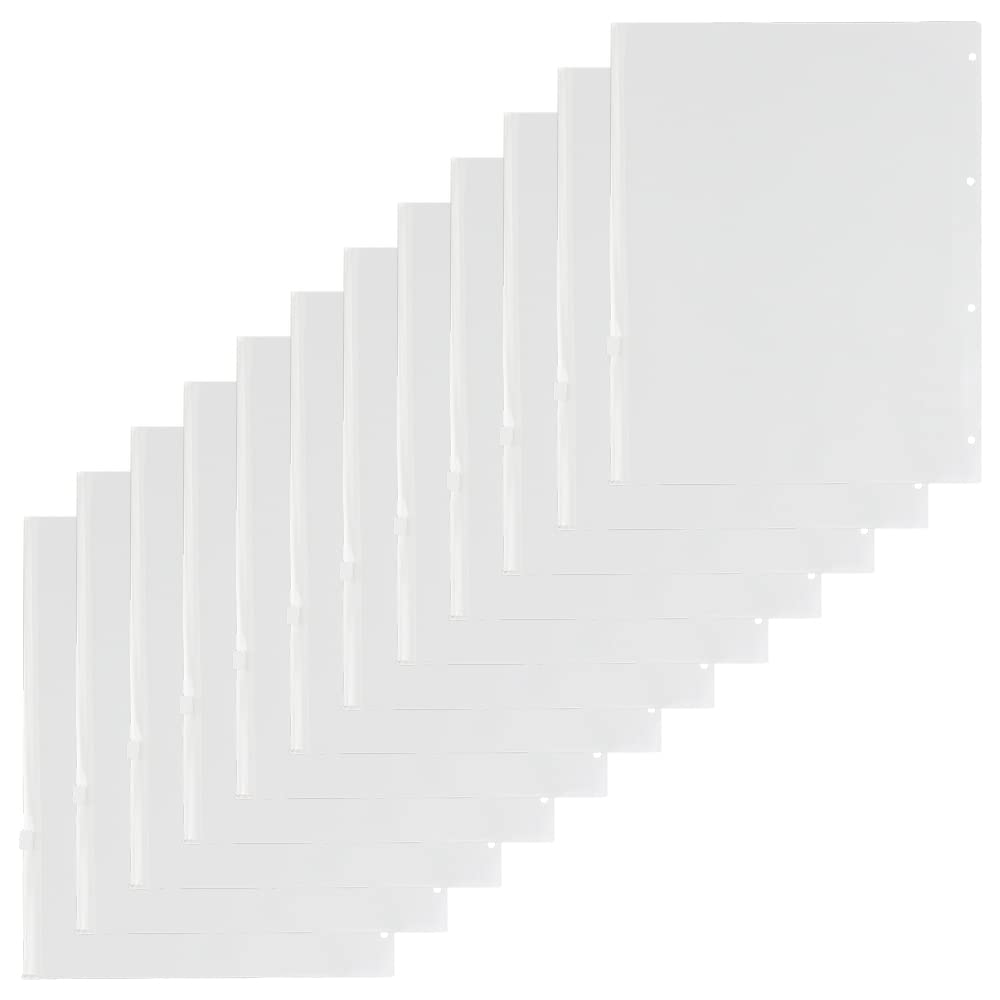 12 Pcs A4 Clear Plastic Zipper Binder Envelopes - Waterproof PVC Pockets for 4-Ring Loose Leaf File Folders, Refillable Planner Covers - Perfect for School, Office & Document Organization