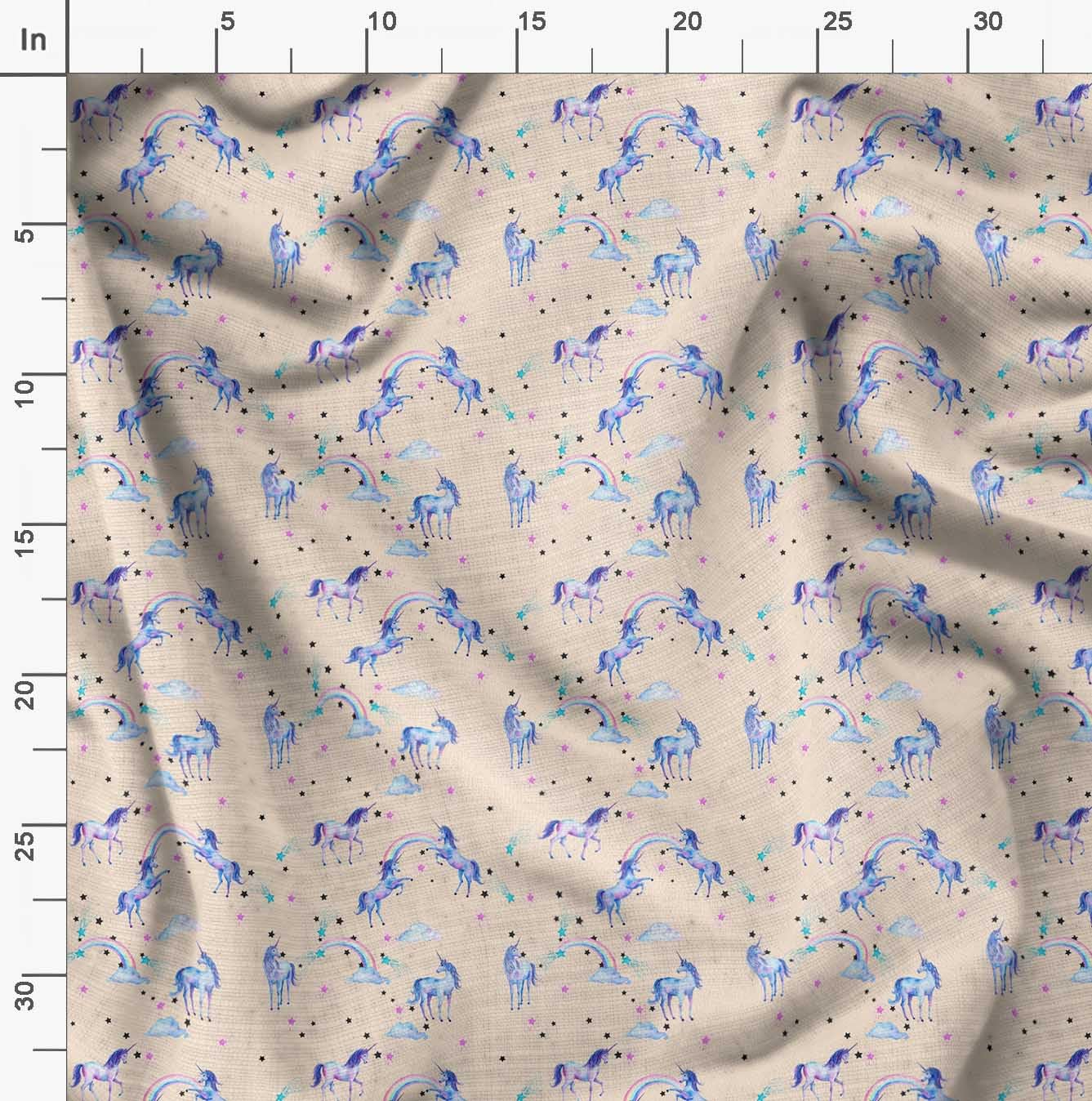 Soimoi Moss Georgette White Fabric by The Yard - 42 Inch Wide Unicorn & Rainbow Printed Fabric for Dresses, Scarves, DIY Crafts - Whimsical Magical Material for Fashion Designers
