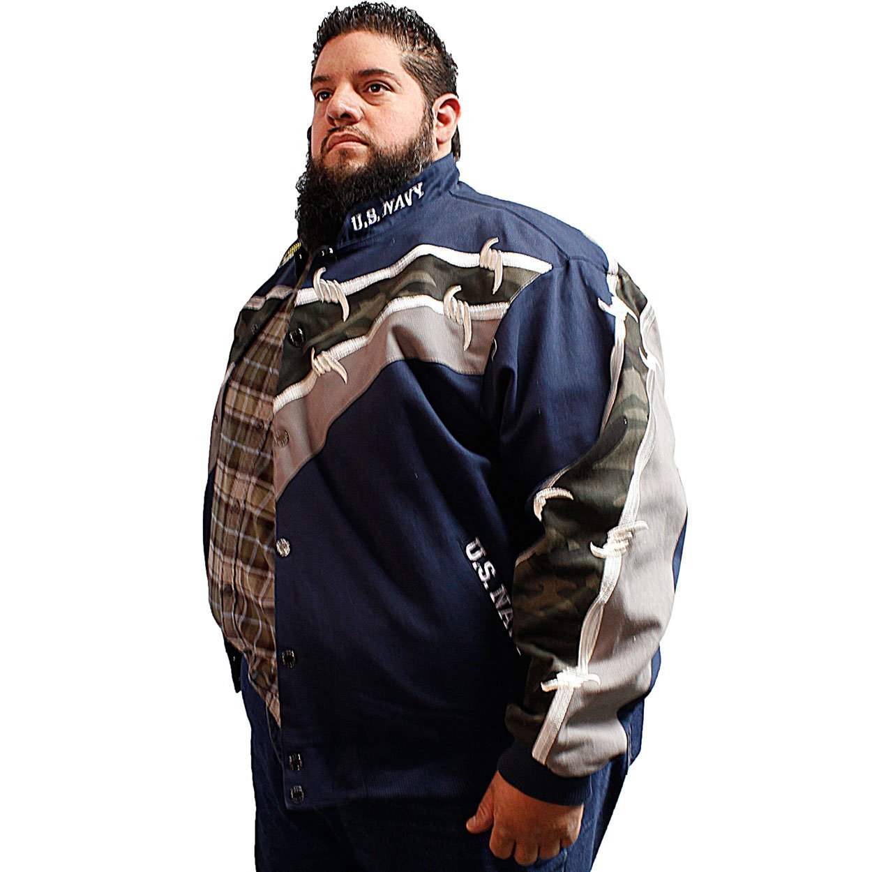Big & Tall Men's Reversible Camo Jacket - Camouflage to Navy Blue with Navy Patches | Hunting, Outdoor & Casual Wear