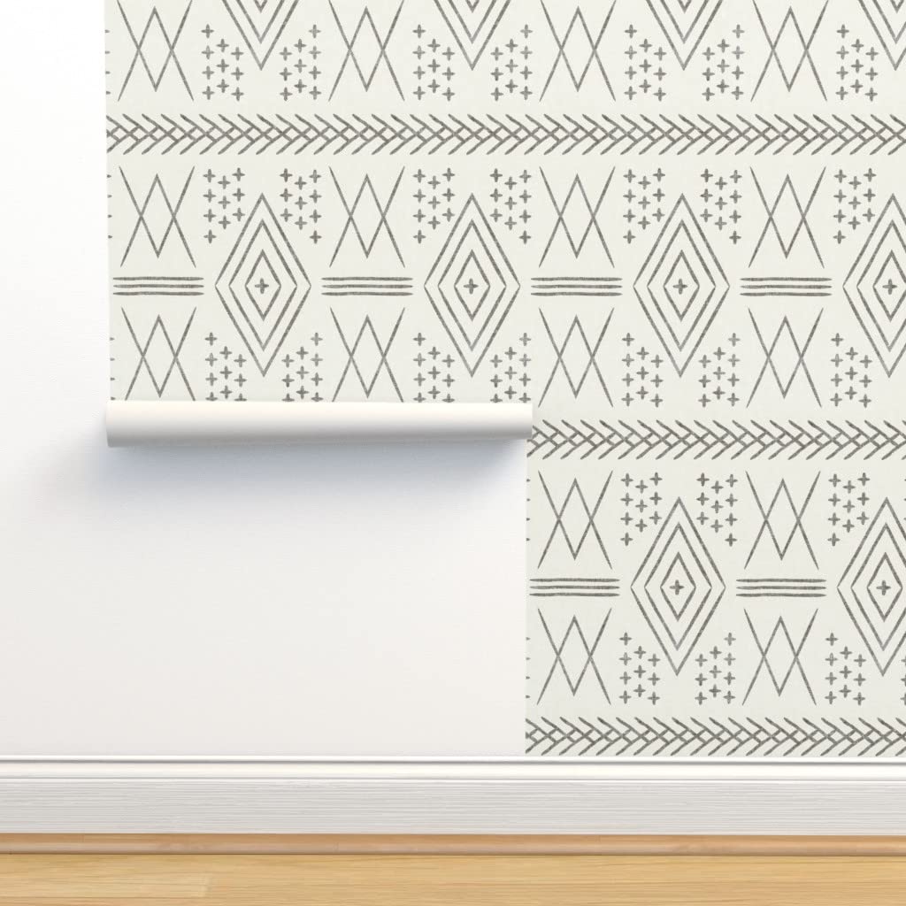 12ft x 2ft Peel & Stick Removable Wallpaper - Moroccan Mud Cloth Tribal Design in Neutral Colors for Nursery, Boho Decor | Easy DIY Home Decor for Bedroom, Living Room & Office