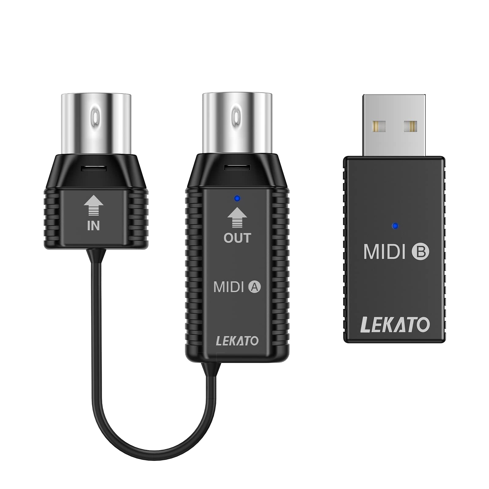 LEKATO Wireless MIDI Adapter - Bluetooth 5.0 USB MIDI Controller with Ultra Low Latency, 5-Pin MIDI Converter for Synthesizers & Keyboards (Compatible with Mac OS, iOS, Windows) - Perfect for Home Studios & Live Performances
