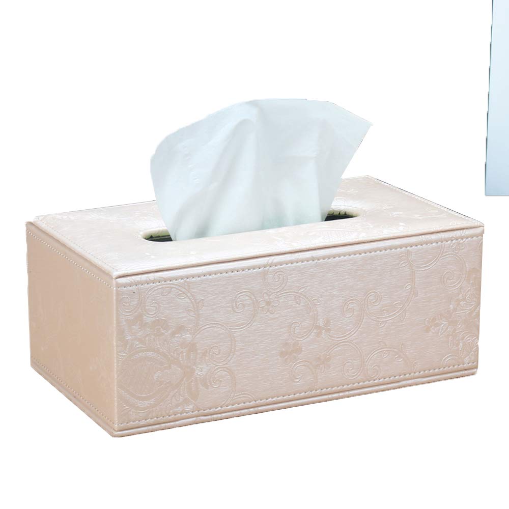 Premium Rectangular Leather Tissue Box Cover - Elegant Home & Office Decor - Car Tissue Holder with Big Embroidery - Perfect for Living Room, Bedroom, Desk & Vehicle Use