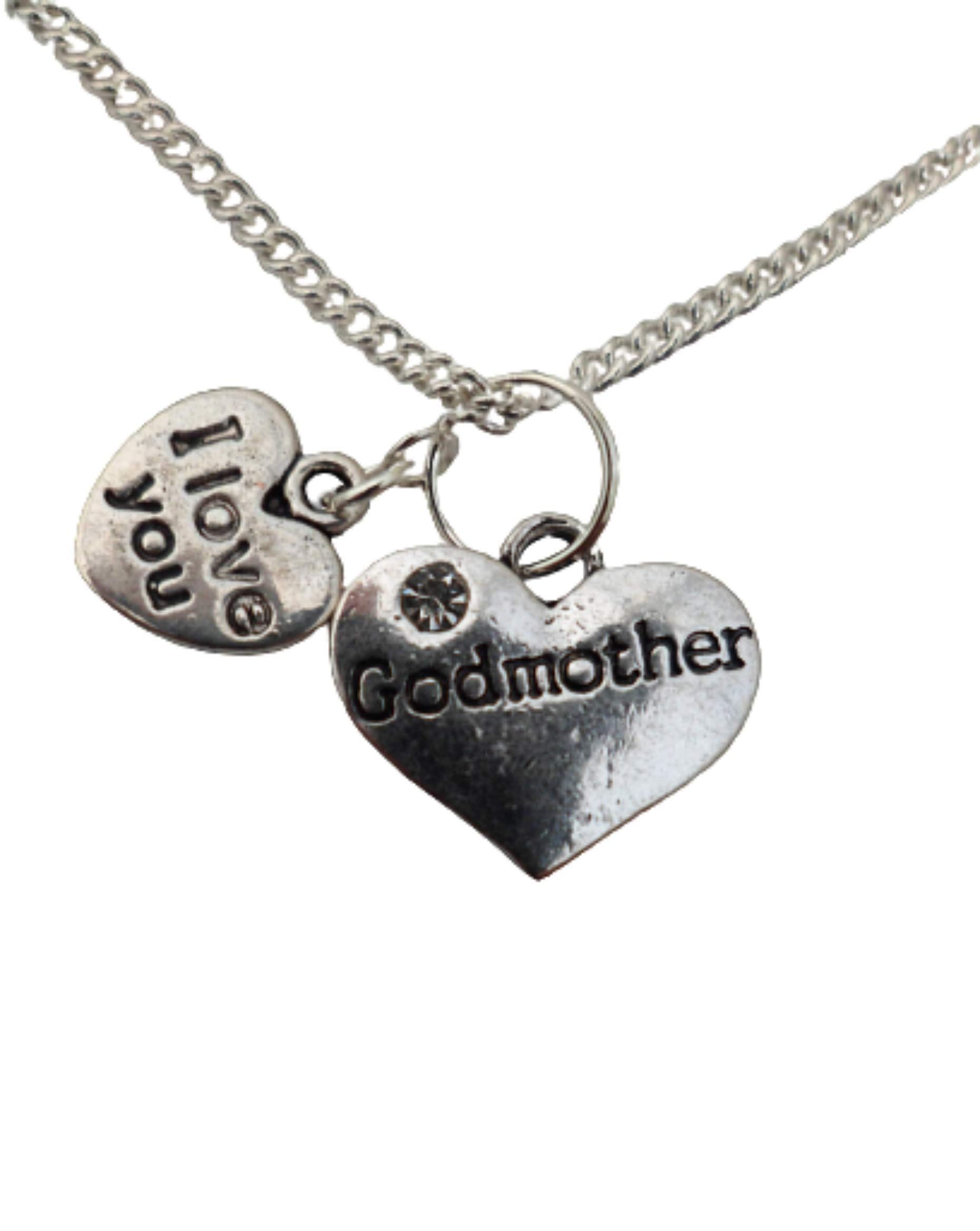 Sterling Silver Godmother Necklace with Heart Charm & Gemstone Pendant - Perfect for Gifts, Baptisms, and Special Occasions