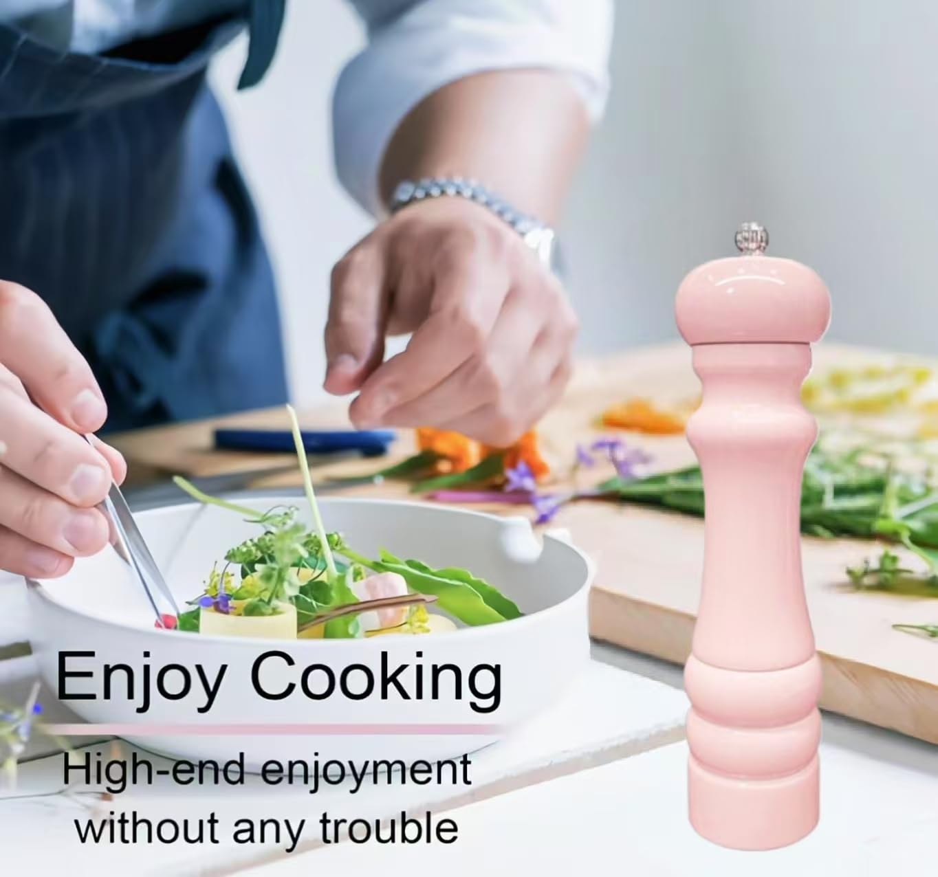 Premium 8-Inch Oak Wood Salt and Pepper Grinder Set - Manual Mill with Ceramic Core, Adjustable Coarseness, Refillable Design for Sea Salt, Peppercorns & Spices - Ideal Kitchen Gift for Cooking, Dining & Home Decor