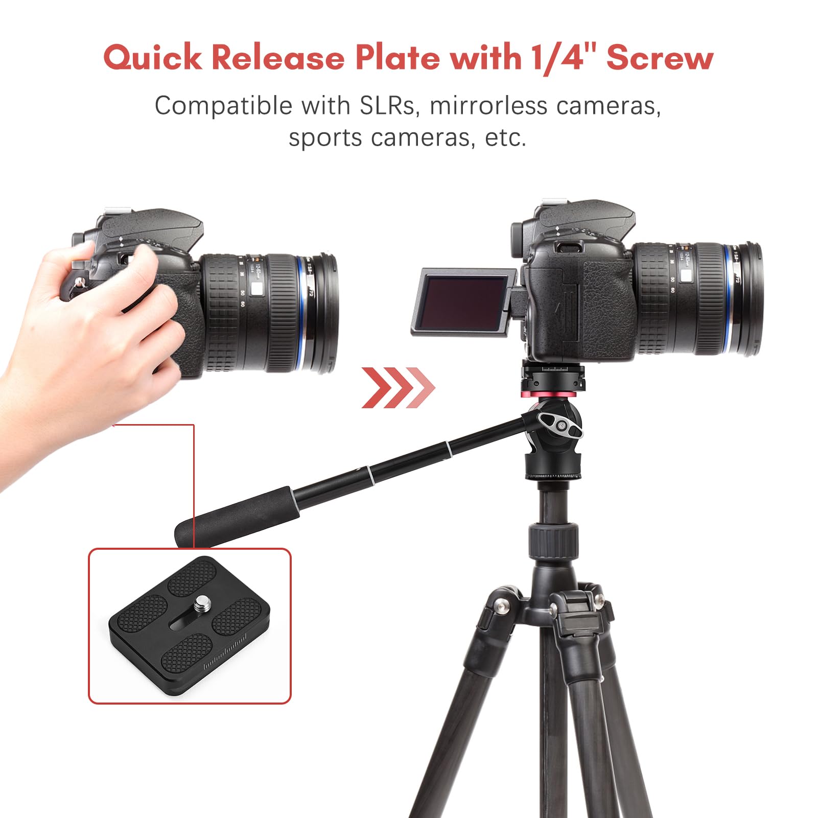 Andoer Professional Aluminum Alloy Fluid Video Tripod Head with Quick Release Plate - Smooth Pan & Tilt Motion for DSLR Cameras, Camcorders, Telescopes (10kg/22lbs Load Capacity) - Perfect for Vlogging, Live Streaming, and Outdoor Photography